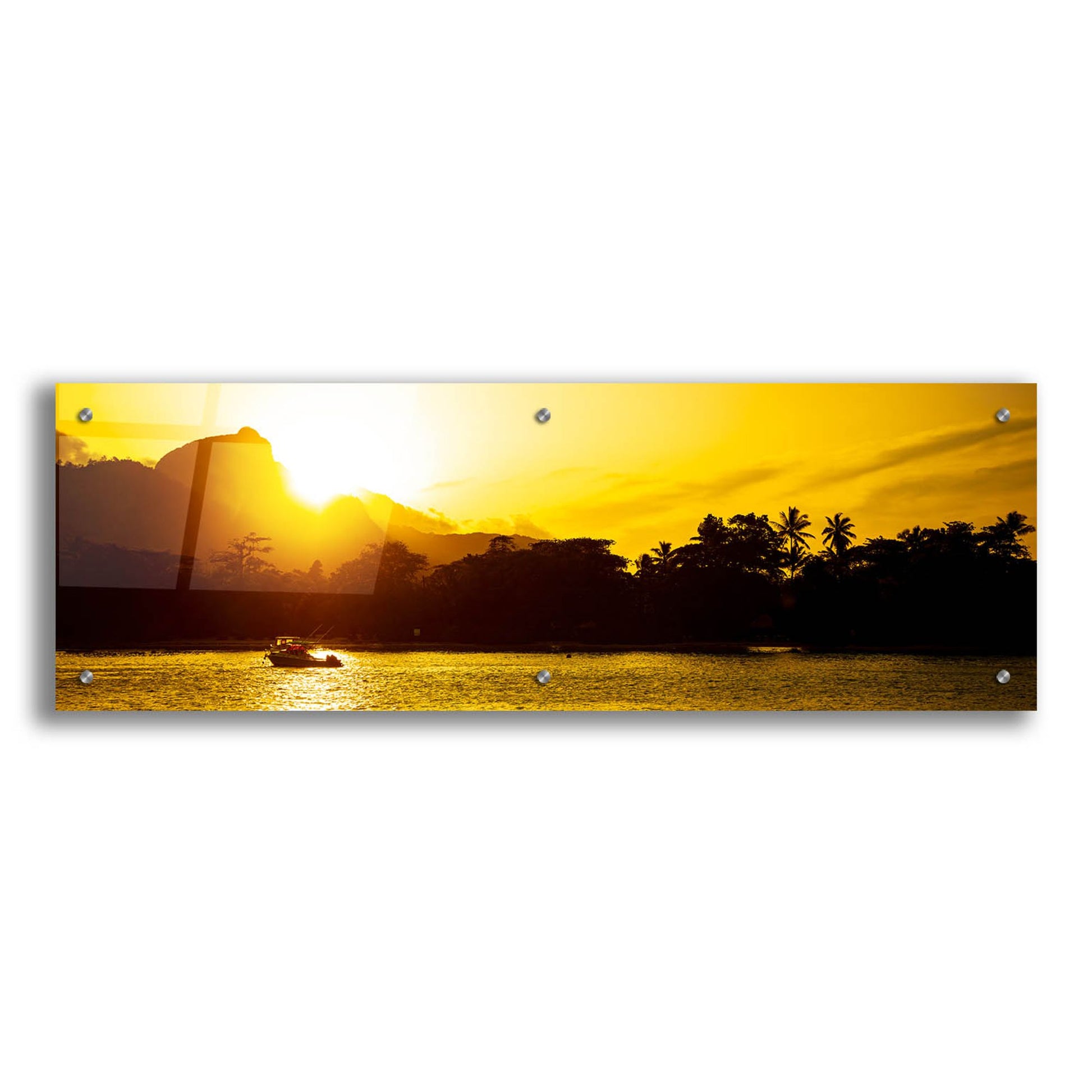 Epic Art 'Golden Seychelles' by Epic Portfolio, Acrylic Glass Wall Art,36x12