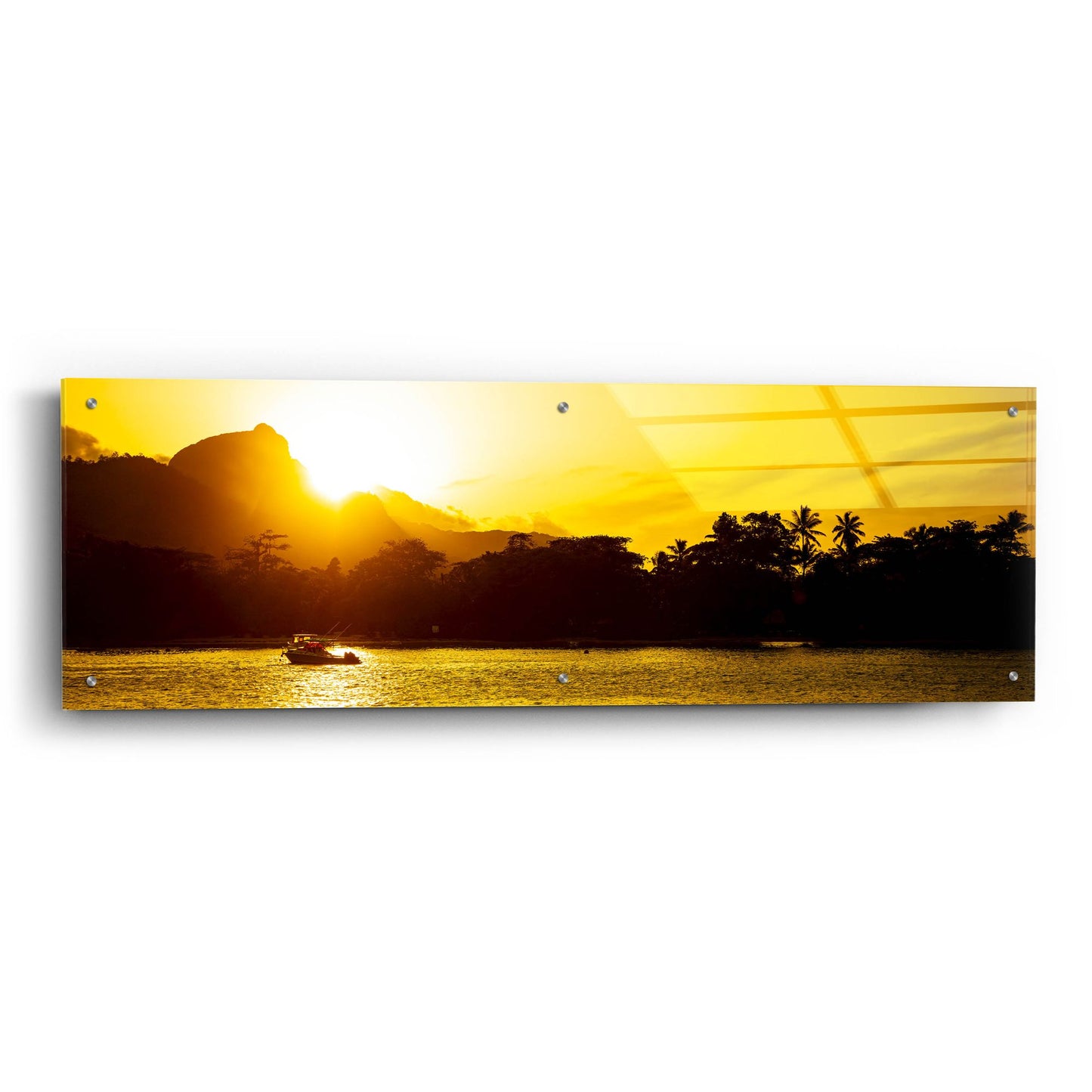 Epic Art 'Golden Seychelles' by Epic Portfolio, Acrylic Glass Wall Art,48x16