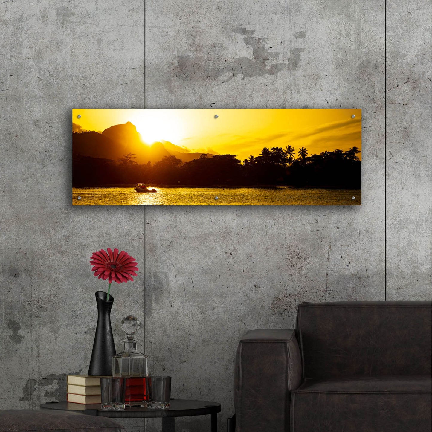 Epic Art 'Golden Seychelles' by Epic Portfolio, Acrylic Glass Wall Art,48x16