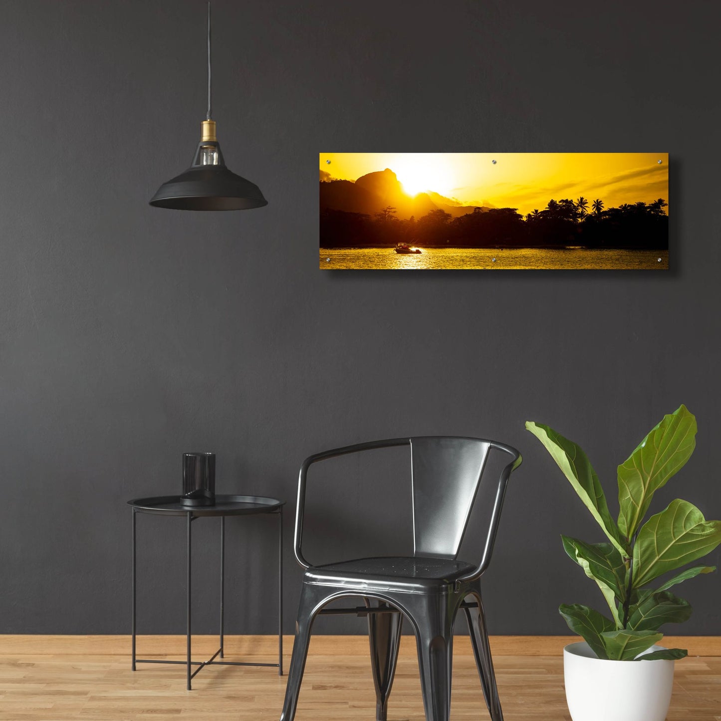 Epic Art 'Golden Seychelles' by Epic Portfolio, Acrylic Glass Wall Art,48x16