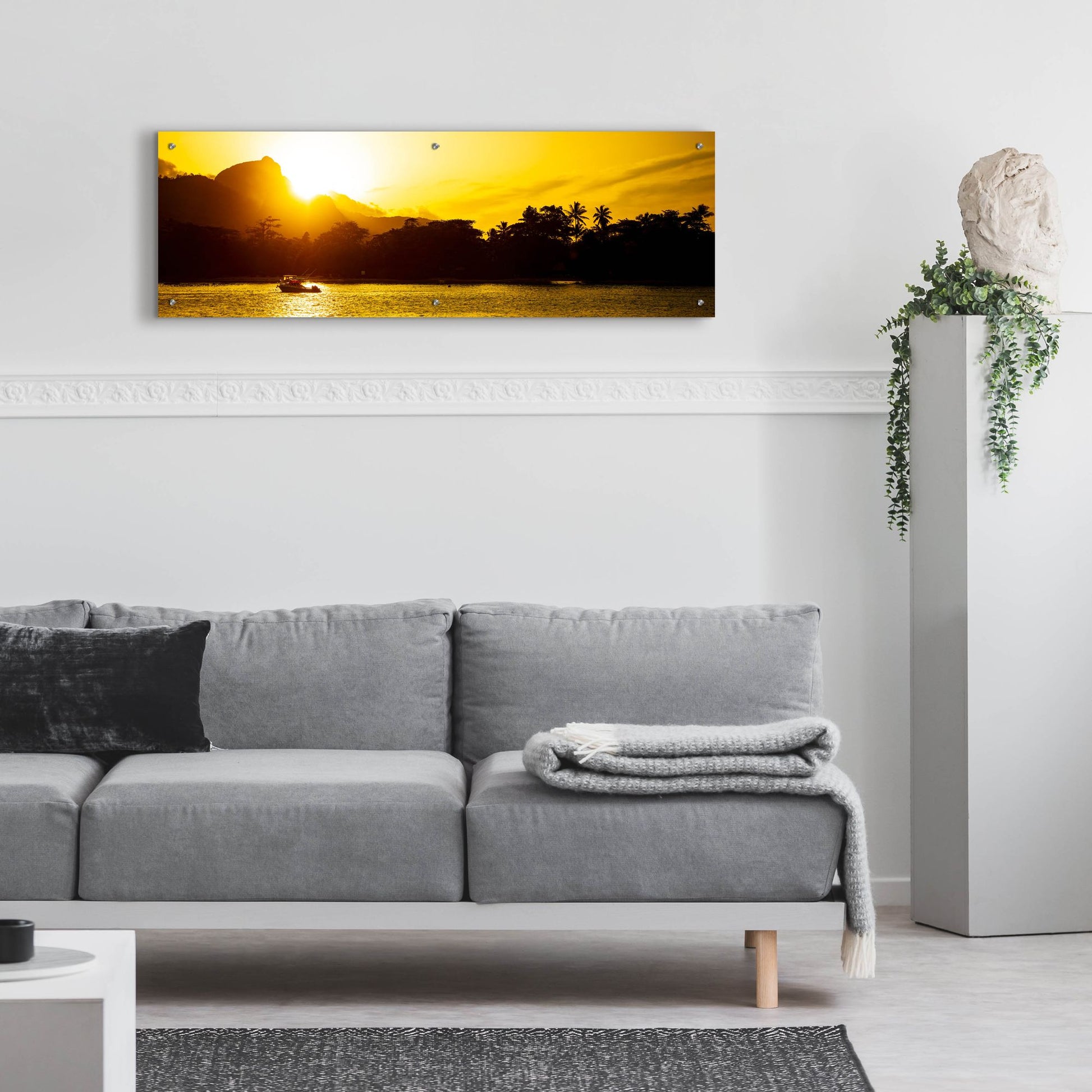 Epic Art 'Golden Seychelles' by Epic Portfolio, Acrylic Glass Wall Art,48x16