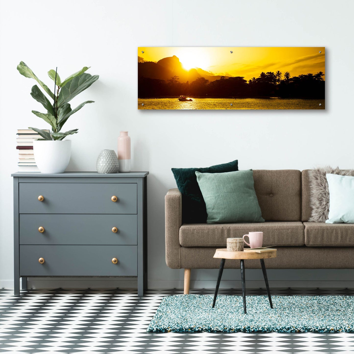 Epic Art 'Golden Seychelles' by Epic Portfolio, Acrylic Glass Wall Art,48x16