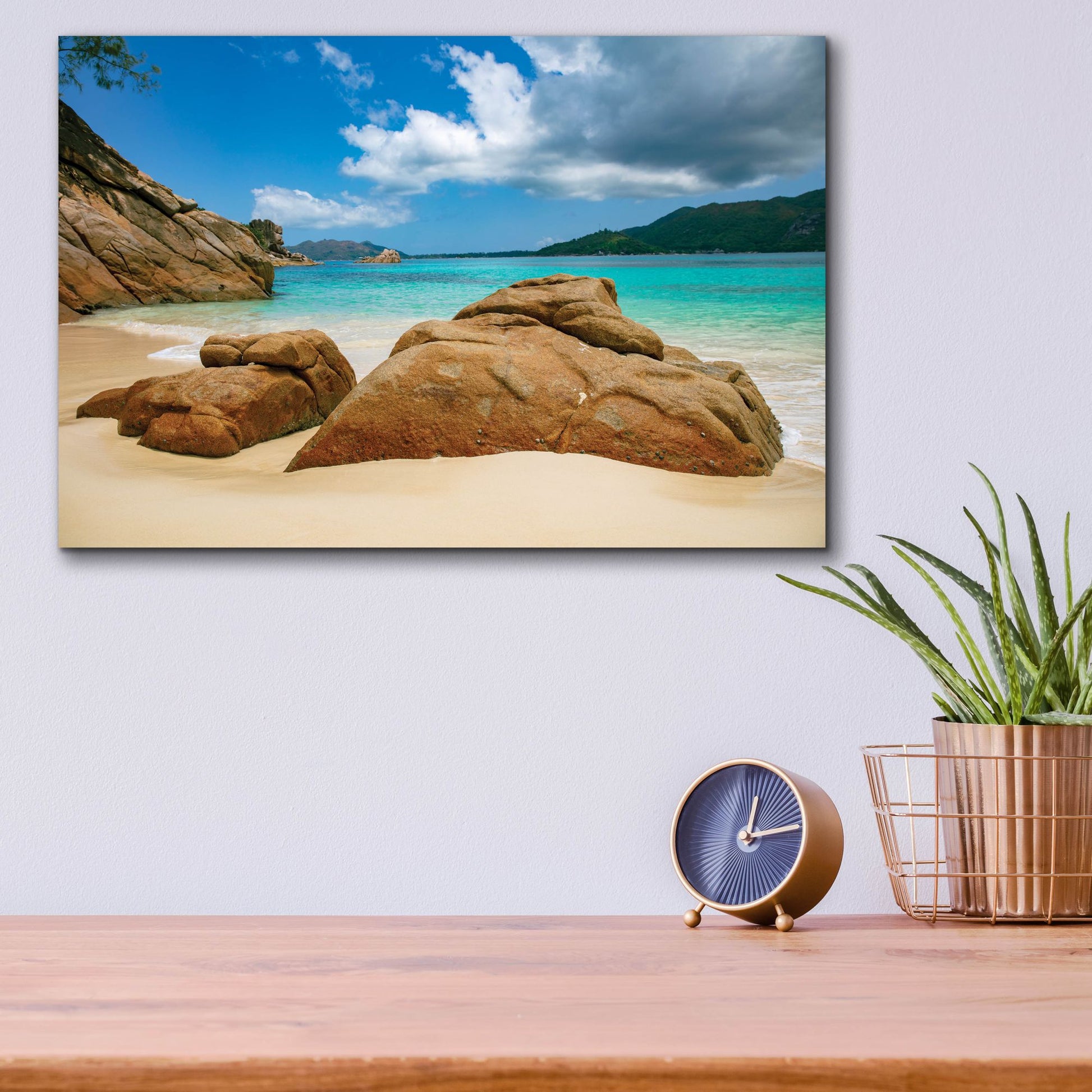 Epic Art 'Seychelles Beach 3' by Epic Portfolio, Acrylic Glass Wall Art,16x12