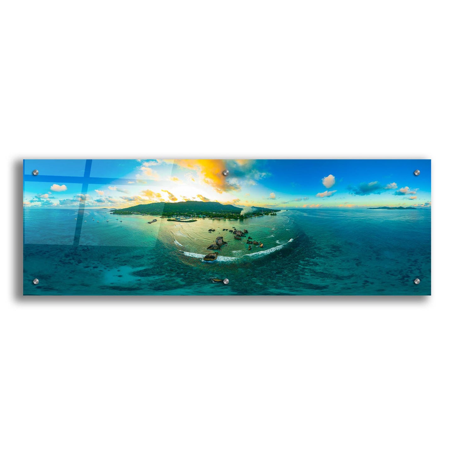 Epic Art 'Seychelles - LaDigue from Rocks' by Epic Portfolio, Acrylic Glass Wall Art,36x12