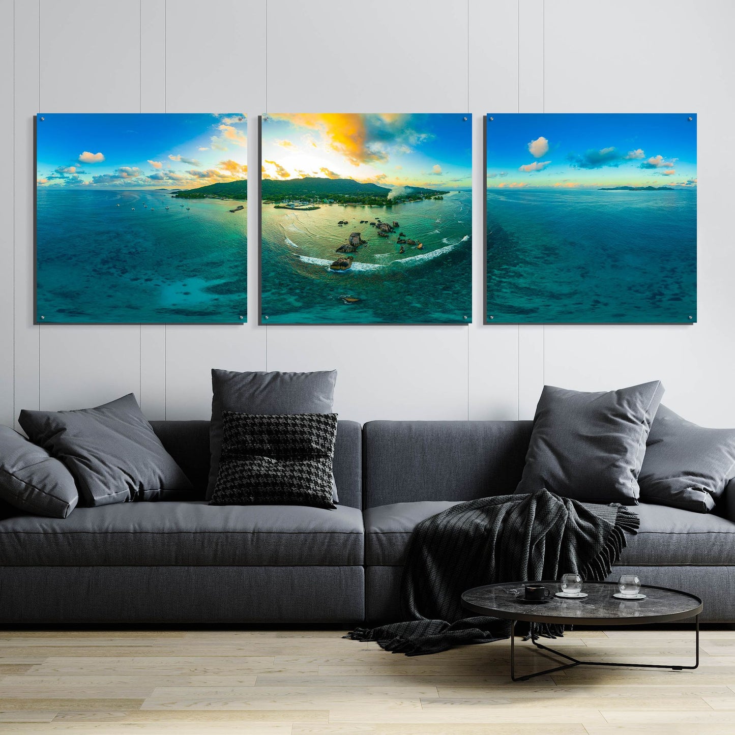 Epic Art 'Seychelles - LaDigue from Rocks' by Epic Portfolio, Acrylic Glass Wall Art, 3 Piece Set,108x36