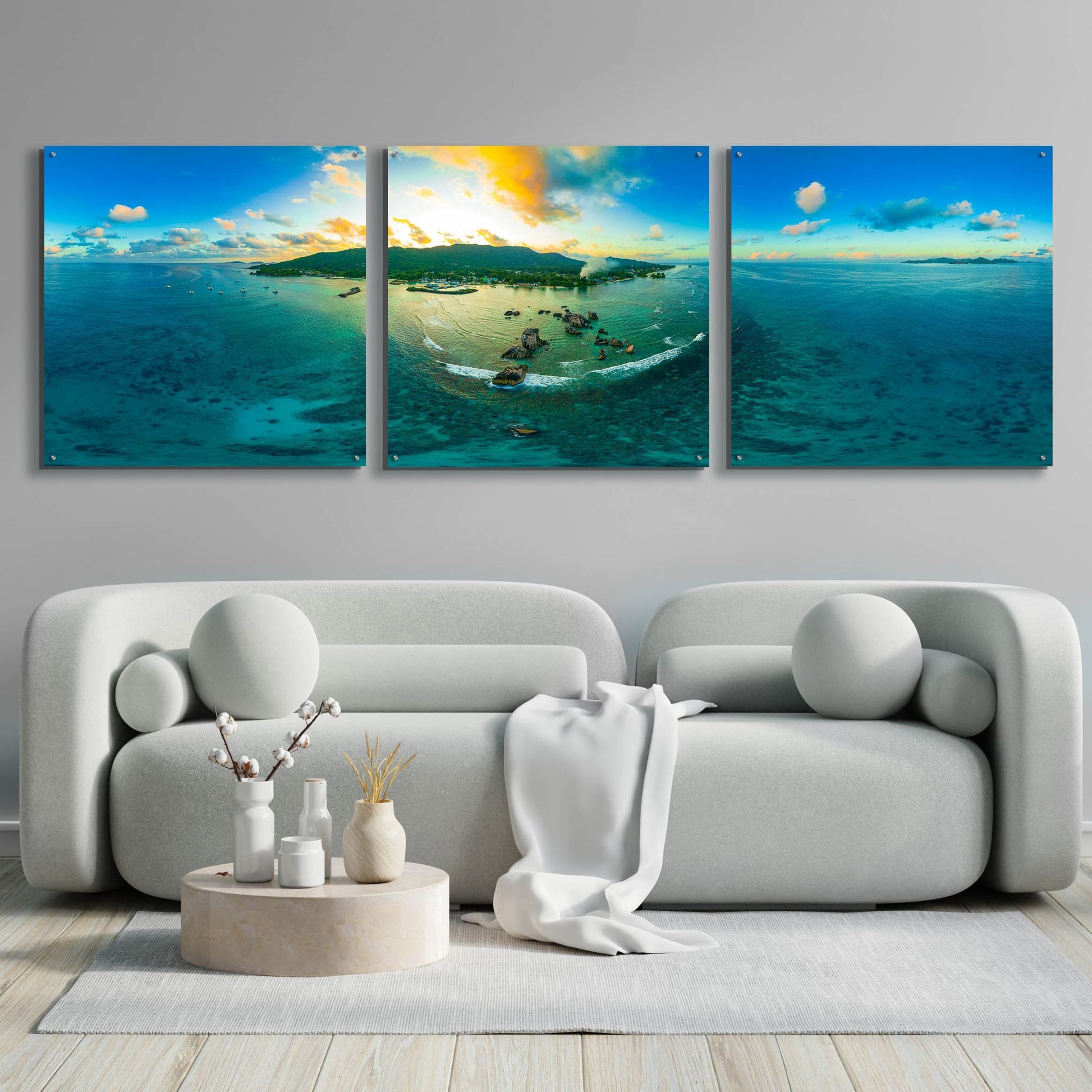 Epic Art 'Seychelles - LaDigue from Rocks' by Epic Portfolio, Acrylic Glass Wall Art, 3 Piece Set,108x36