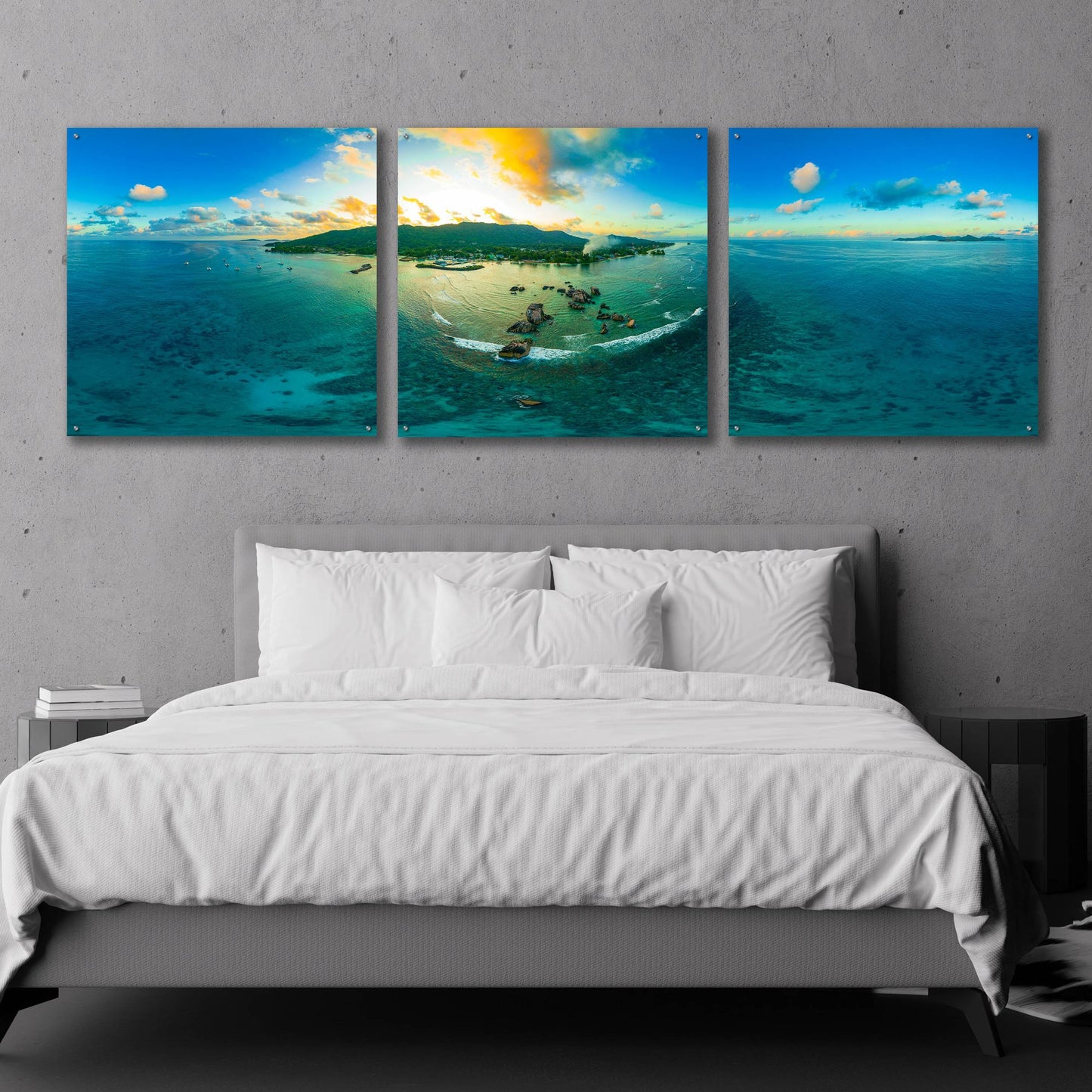 Epic Art 'Seychelles - LaDigue from Rocks' by Epic Portfolio, Acrylic Glass Wall Art, 3 Piece Set,108x36