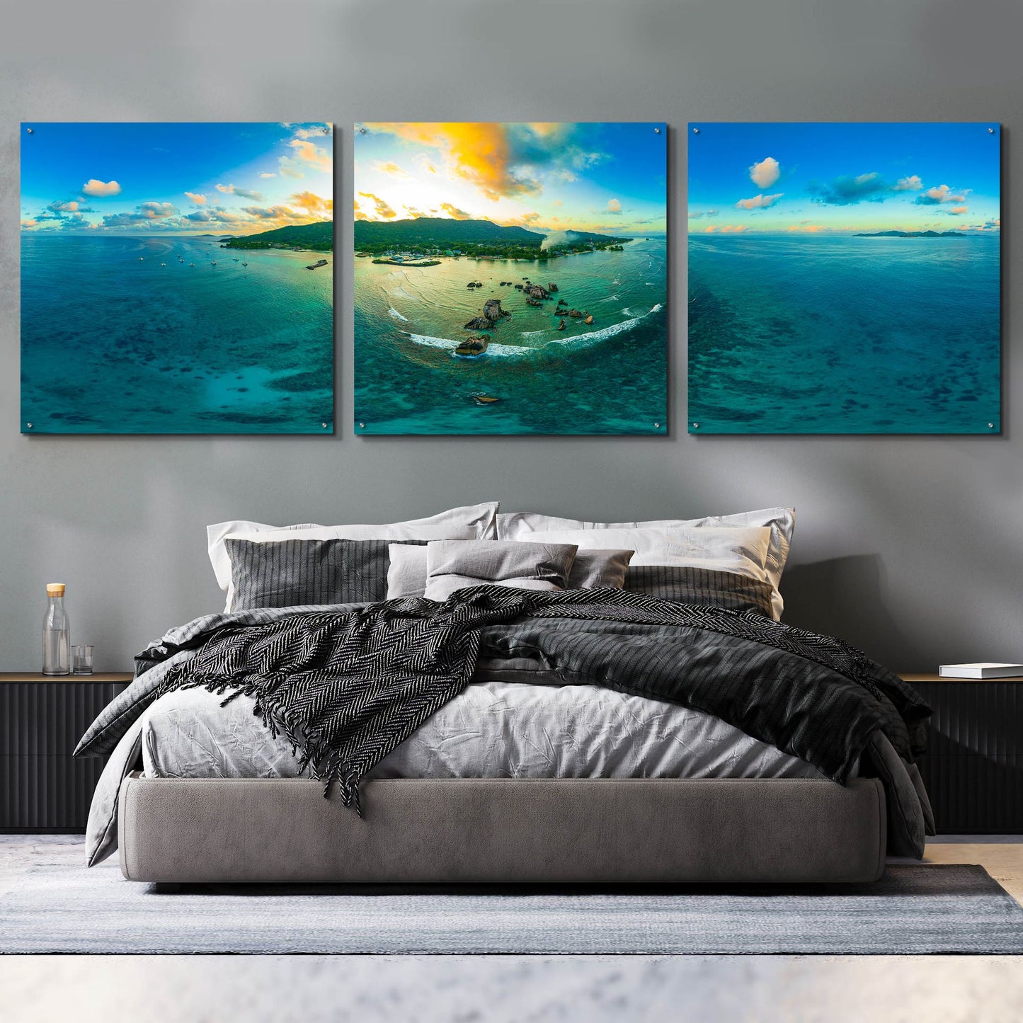 Epic Art 'Seychelles - LaDigue from Rocks' by Epic Portfolio, Acrylic Glass Wall Art, 3 Piece Set,108x36