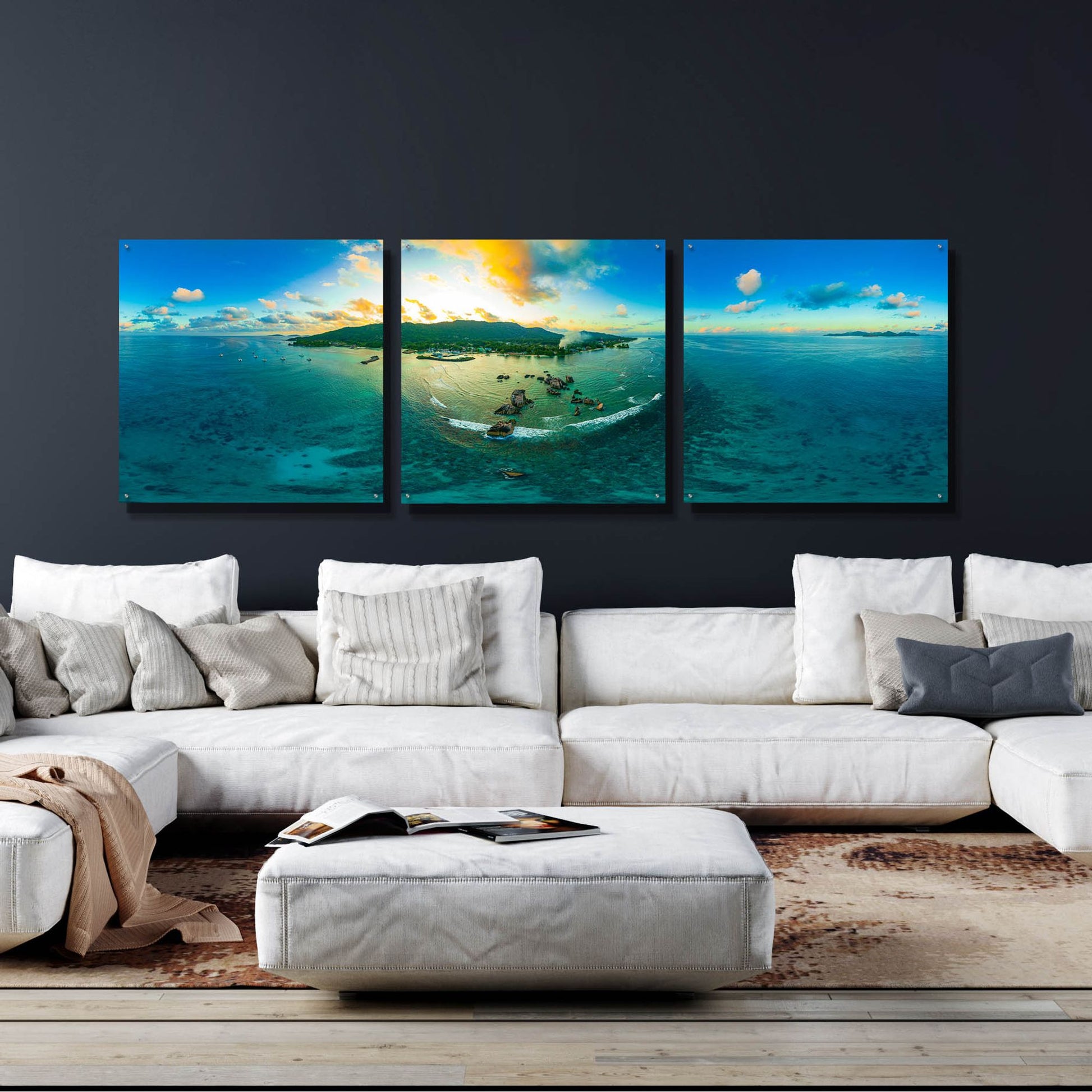 Epic Art 'Seychelles - LaDigue from Rocks' by Epic Portfolio, Acrylic Glass Wall Art, 3 Piece Set,108x36