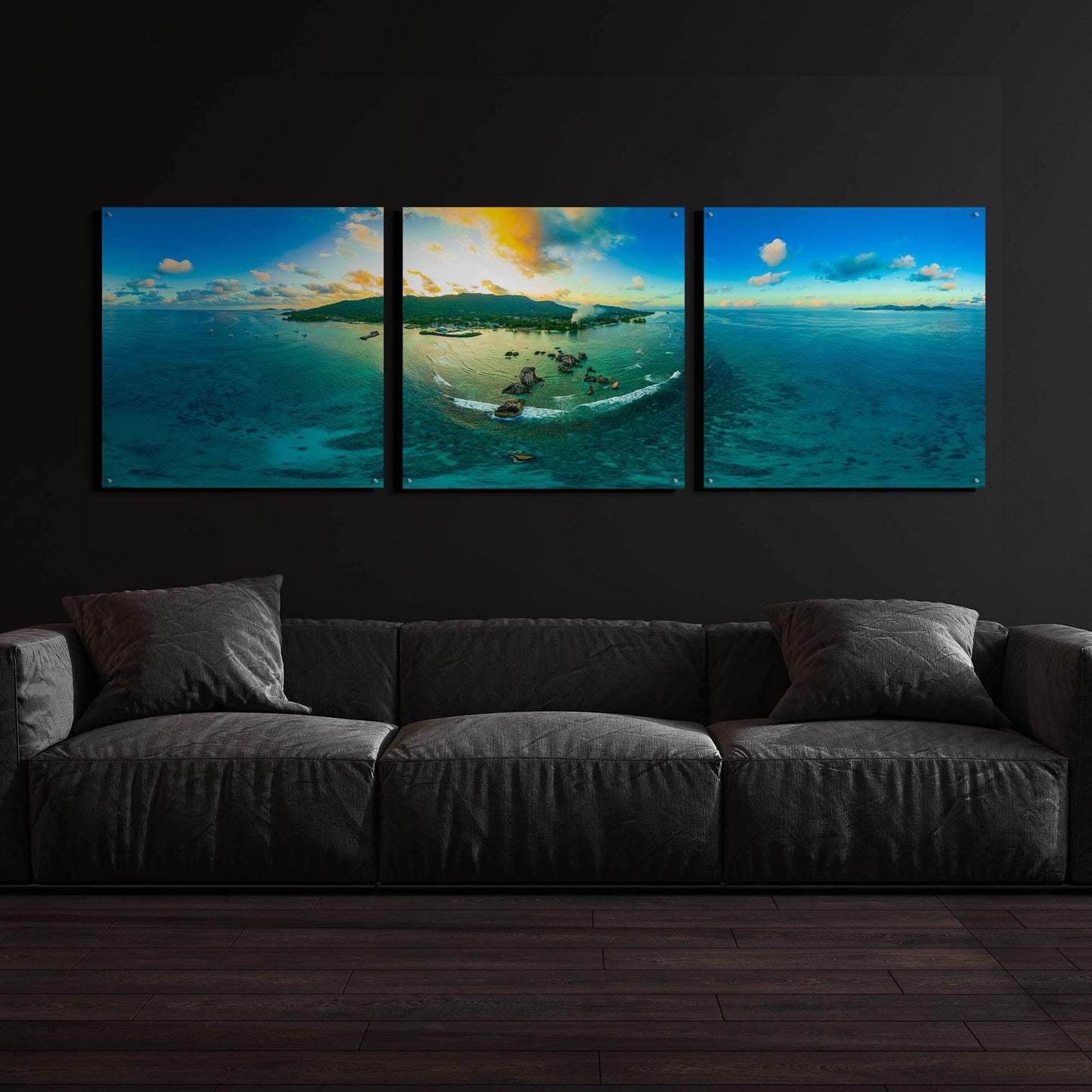 Epic Art 'Seychelles - LaDigue from Rocks' by Epic Portfolio, Acrylic Glass Wall Art, 3 Piece Set,108x36