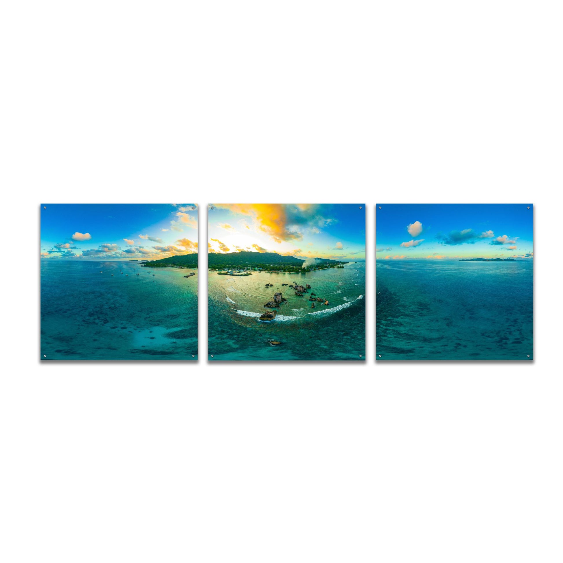 Epic Art 'Seychelles - LaDigue from Rocks' by Epic Portfolio, Acrylic Glass Wall Art, 3 Piece Set,108x36