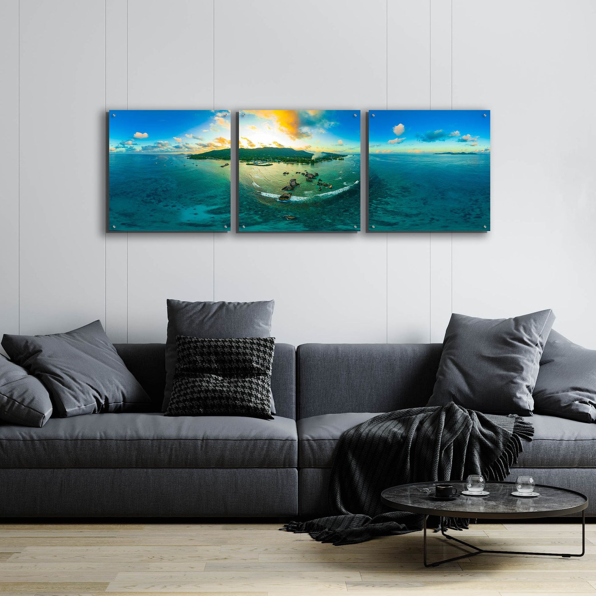 Epic Art 'Seychelles - LaDigue from Rocks' by Epic Portfolio, Acrylic Glass Wall Art, 3 Piece Set,72x24