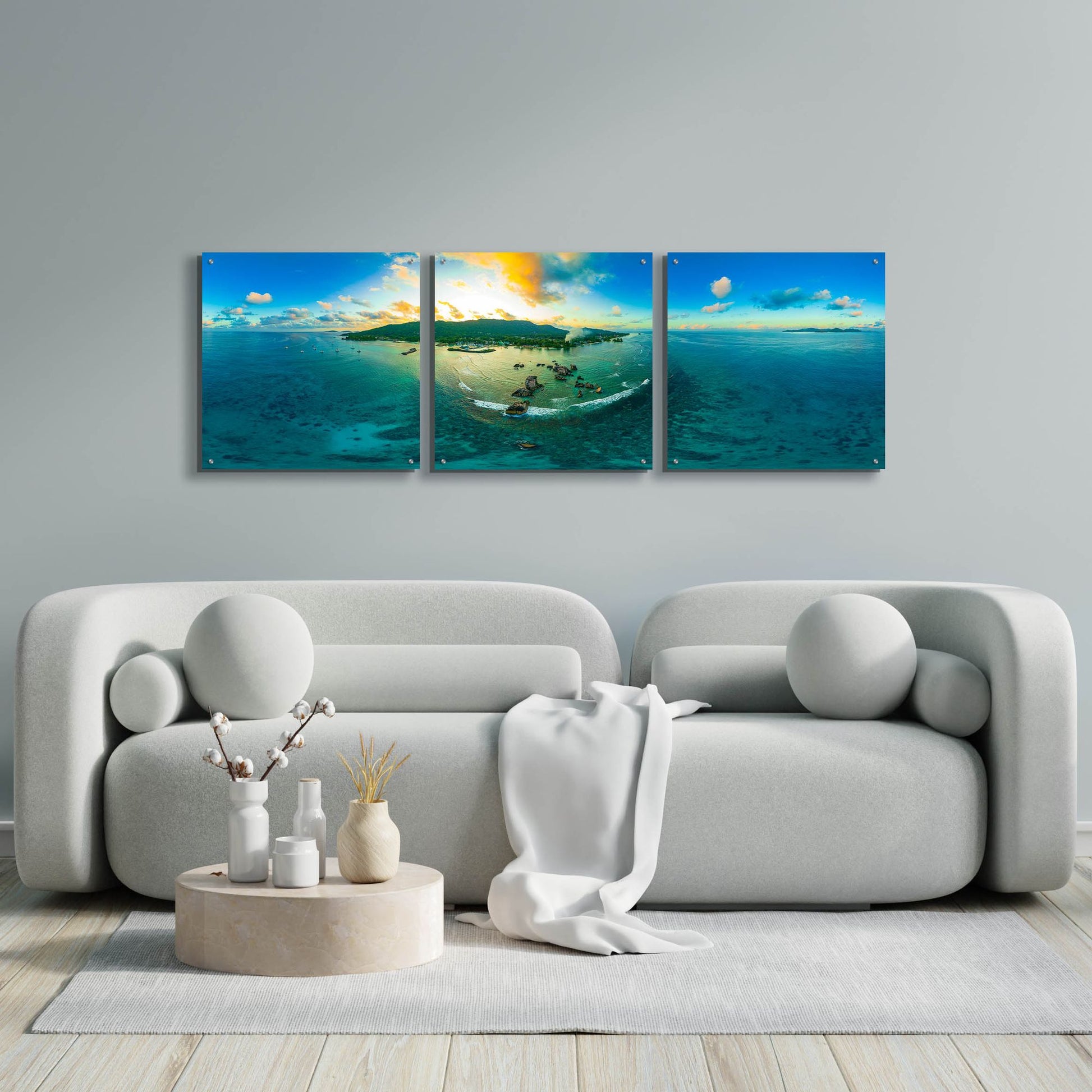 Epic Art 'Seychelles - LaDigue from Rocks' by Epic Portfolio, Acrylic Glass Wall Art, 3 Piece Set,72x24