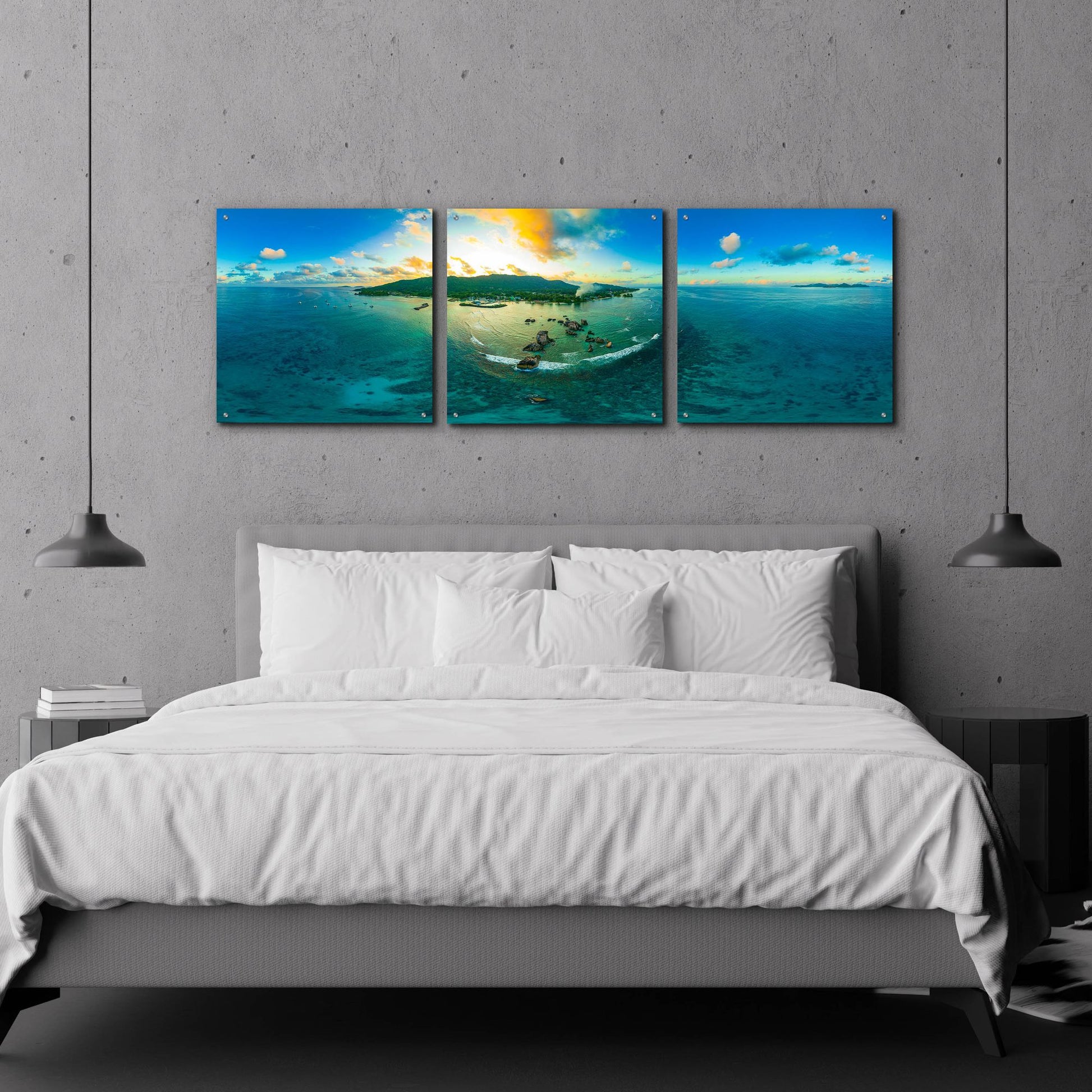 Epic Art 'Seychelles - LaDigue from Rocks' by Epic Portfolio, Acrylic Glass Wall Art, 3 Piece Set,72x24