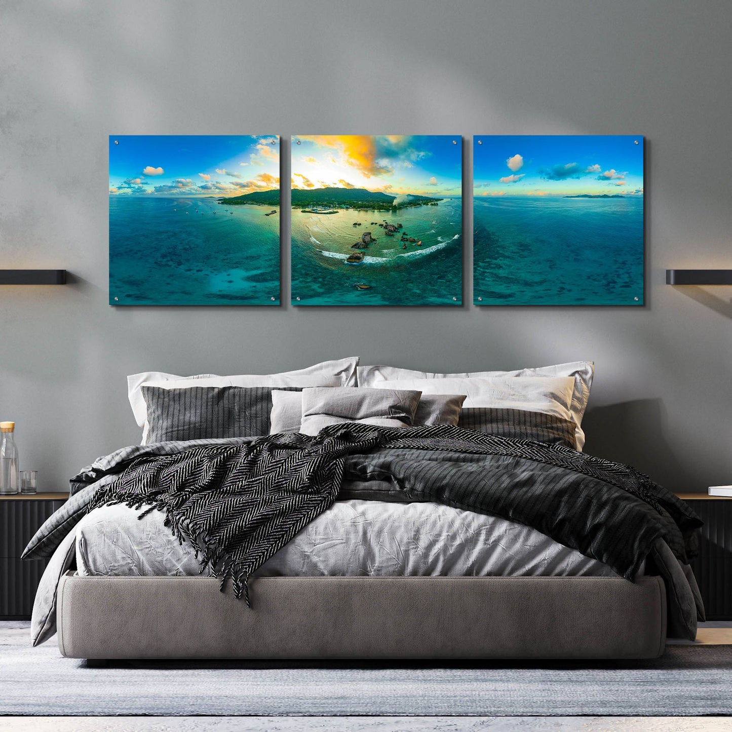 Epic Art 'Seychelles - LaDigue from Rocks' by Epic Portfolio, Acrylic Glass Wall Art, 3 Piece Set,72x24