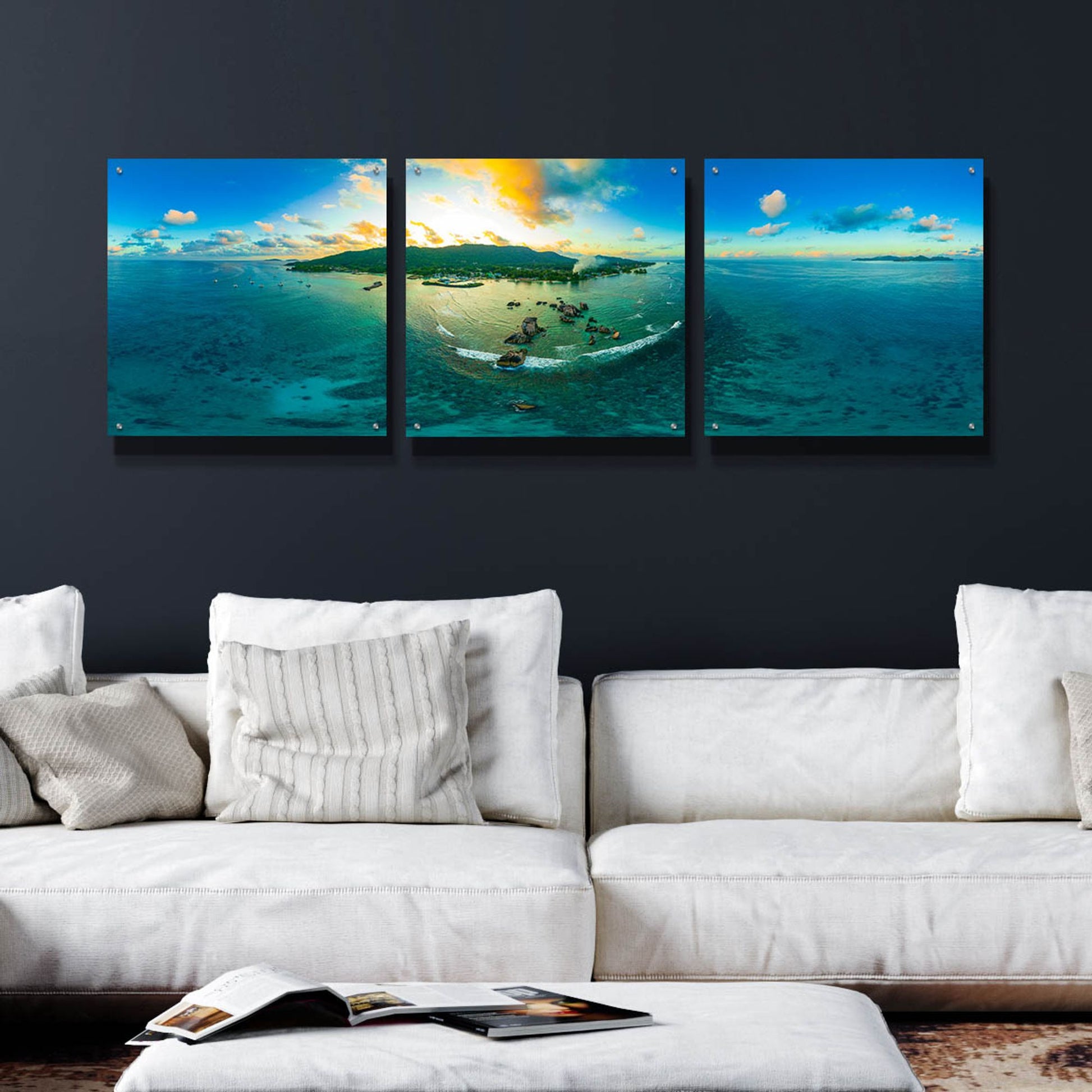 Epic Art 'Seychelles - LaDigue from Rocks' by Epic Portfolio, Acrylic Glass Wall Art, 3 Piece Set,72x24