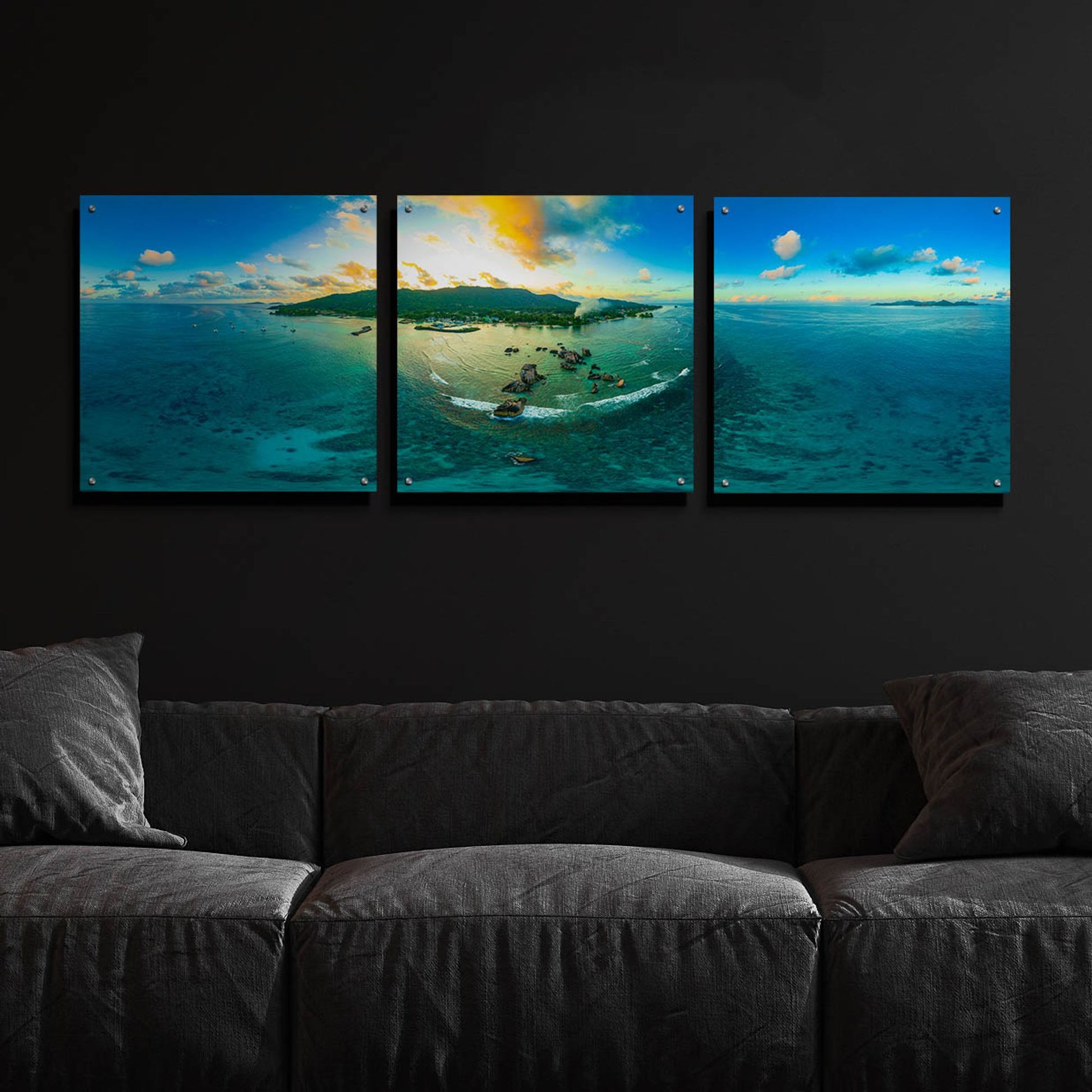 Epic Art 'Seychelles - LaDigue from Rocks' by Epic Portfolio, Acrylic Glass Wall Art, 3 Piece Set,72x24