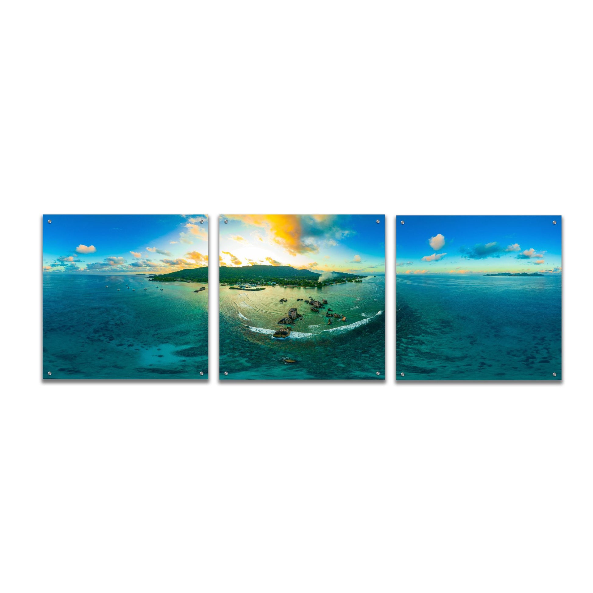 Epic Art 'Seychelles - LaDigue from Rocks' by Epic Portfolio, Acrylic Glass Wall Art, 3 Piece Set,72x24