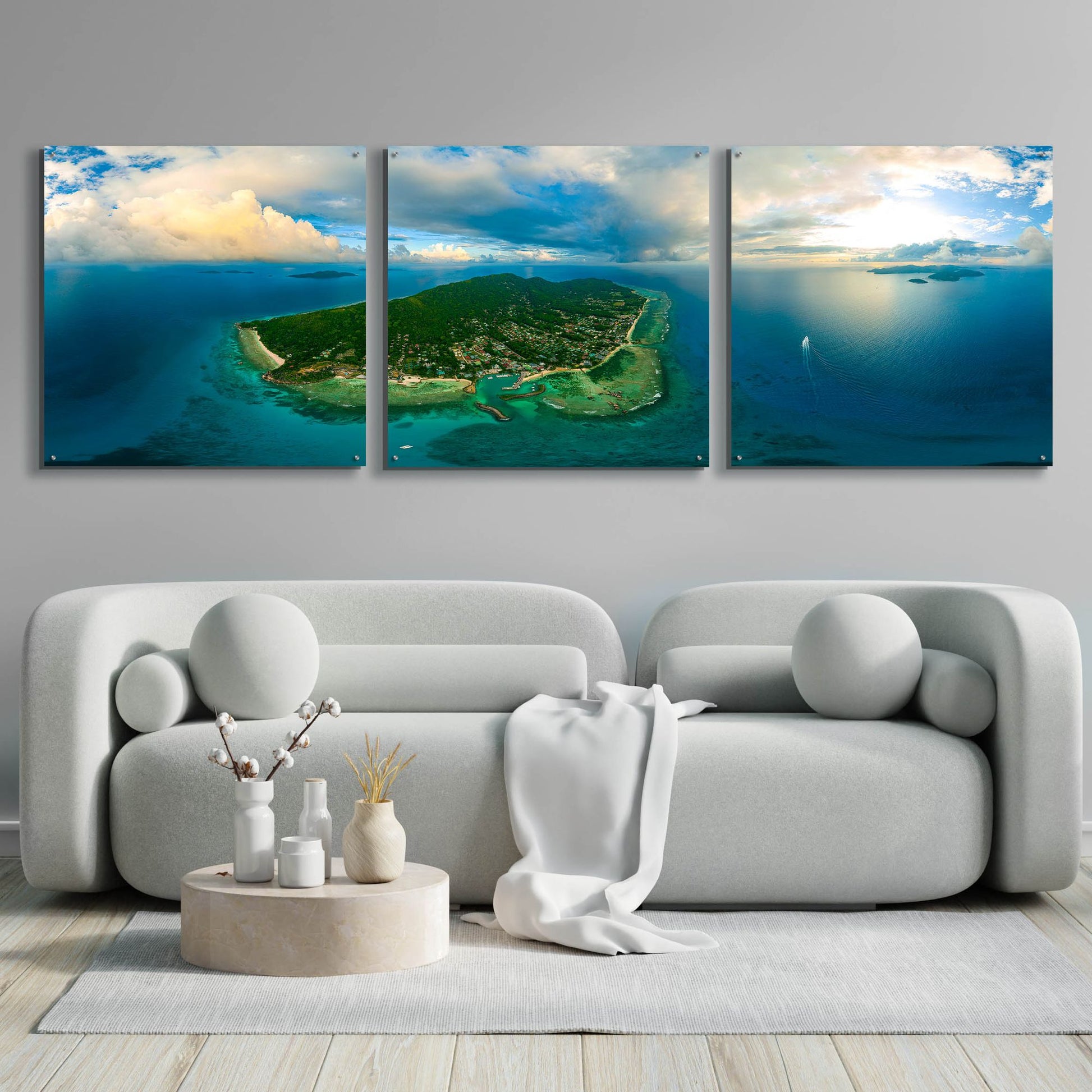 Epic Art 'Seychelles -Beautiful LaDigue' by Epic Portfolio, Acrylic Glass Wall Art, 3 Piece Set,108x36