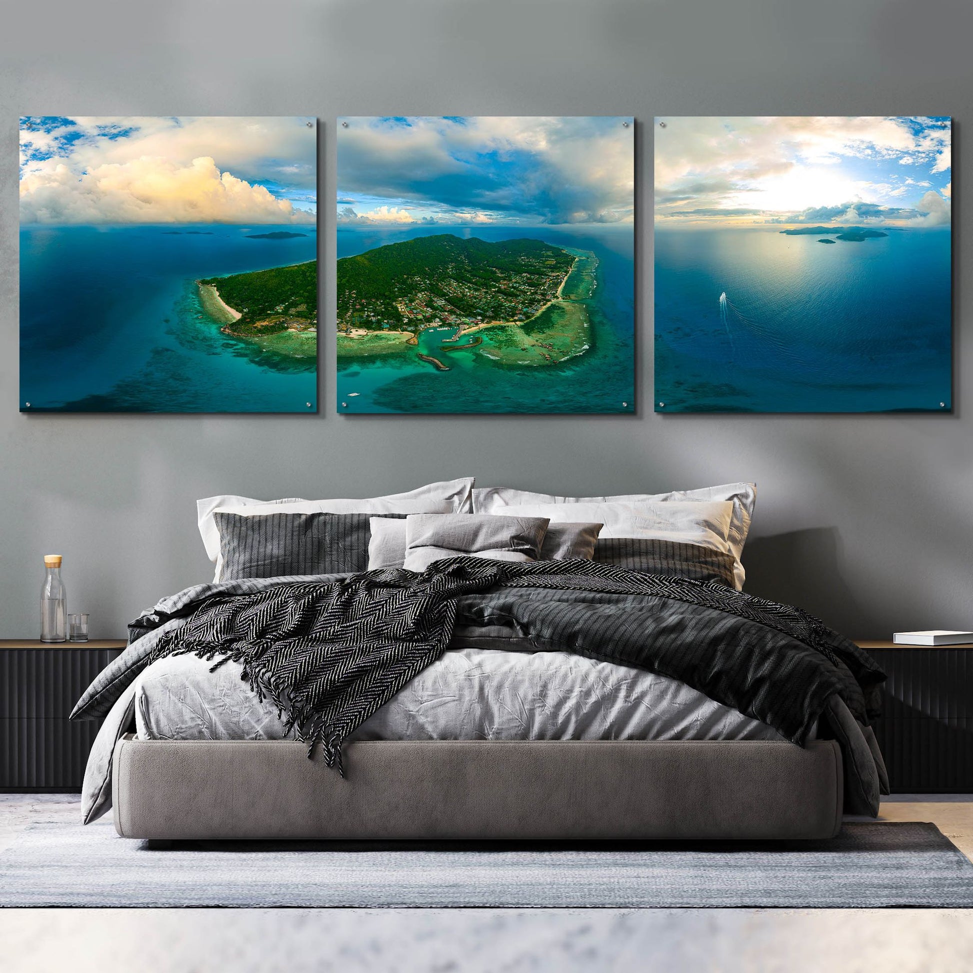 Epic Art 'Seychelles -Beautiful LaDigue' by Epic Portfolio, Acrylic Glass Wall Art, 3 Piece Set,108x36