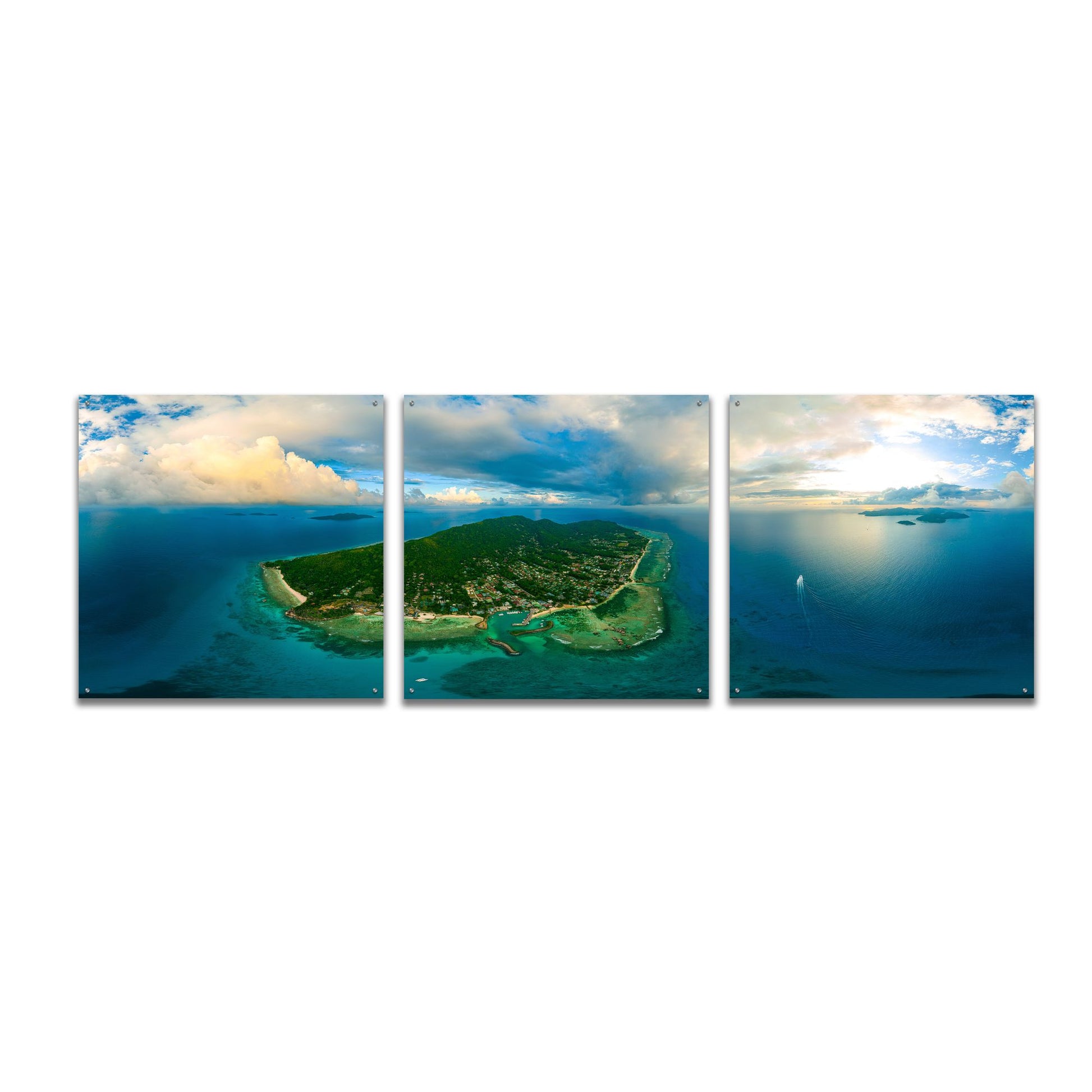 Epic Art 'Seychelles -Beautiful LaDigue' by Epic Portfolio, Acrylic Glass Wall Art, 3 Piece Set,108x36