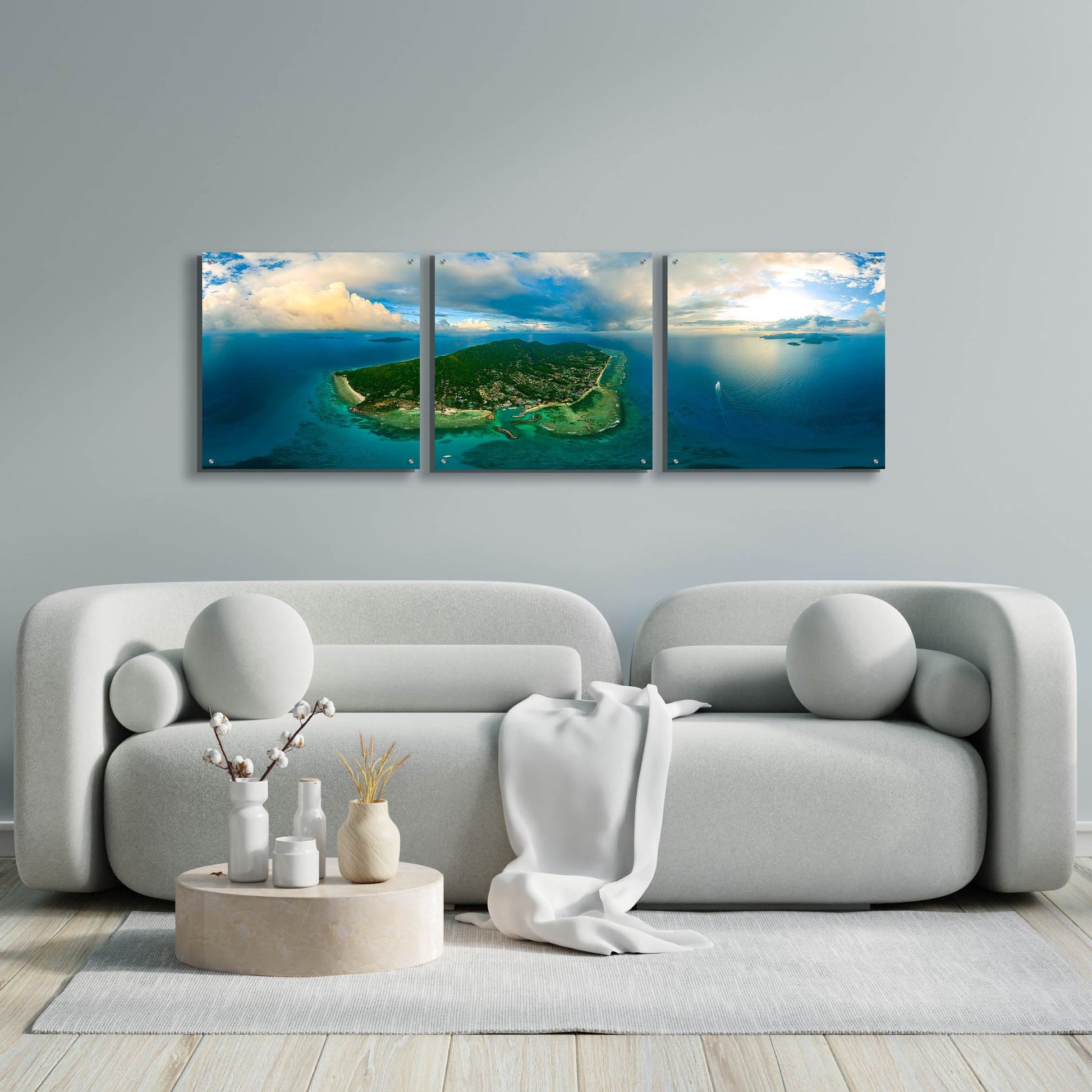 Epic Art 'Seychelles -Beautiful LaDigue' by Epic Portfolio, Acrylic Glass Wall Art, 3 Piece Set,72x24