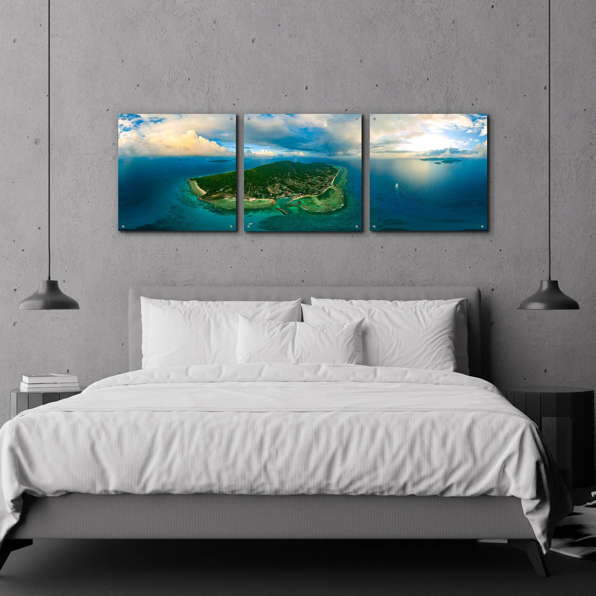 Epic Art 'Seychelles -Beautiful LaDigue' by Epic Portfolio, Acrylic Glass Wall Art, 3 Piece Set,72x24