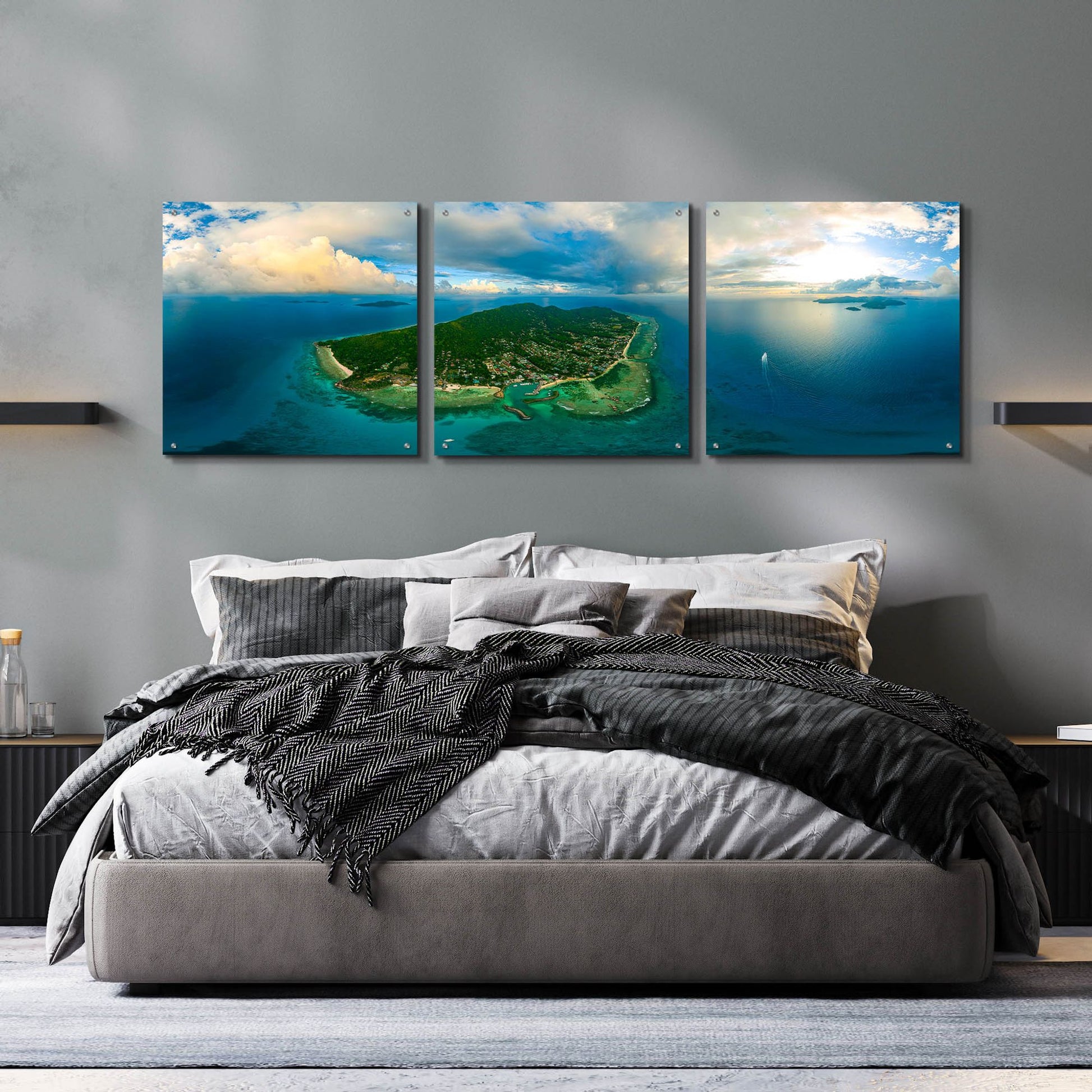 Epic Art 'Seychelles -Beautiful LaDigue' by Epic Portfolio, Acrylic Glass Wall Art, 3 Piece Set,72x24