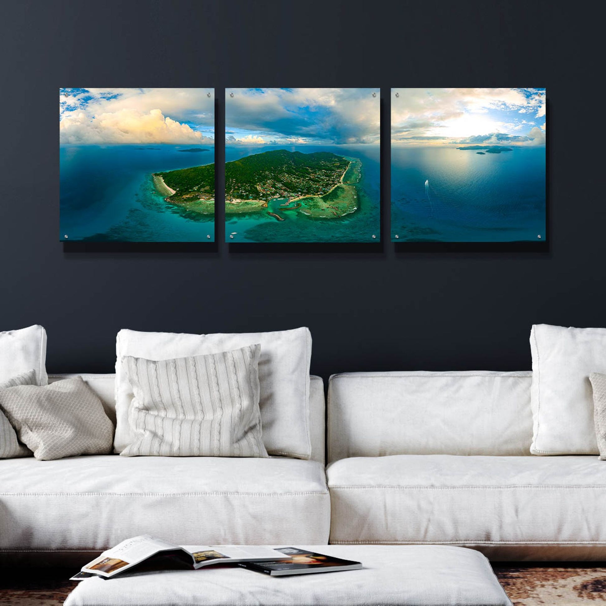 Epic Art 'Seychelles -Beautiful LaDigue' by Epic Portfolio, Acrylic Glass Wall Art, 3 Piece Set,72x24