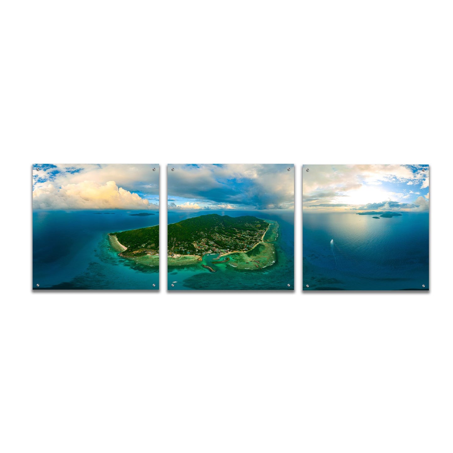 Epic Art 'Seychelles -Beautiful LaDigue' by Epic Portfolio, Acrylic Glass Wall Art, 3 Piece Set,72x24