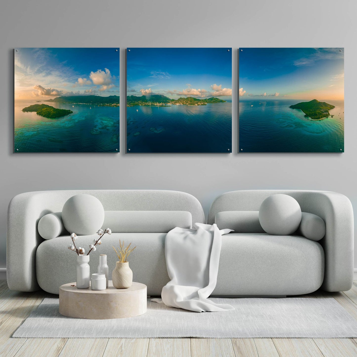 Epic Art 'Seychelles - Peaceful Mahe' by Epic Portfolio, Acrylic Glass Wall Art, 3 Piece Set,108x36