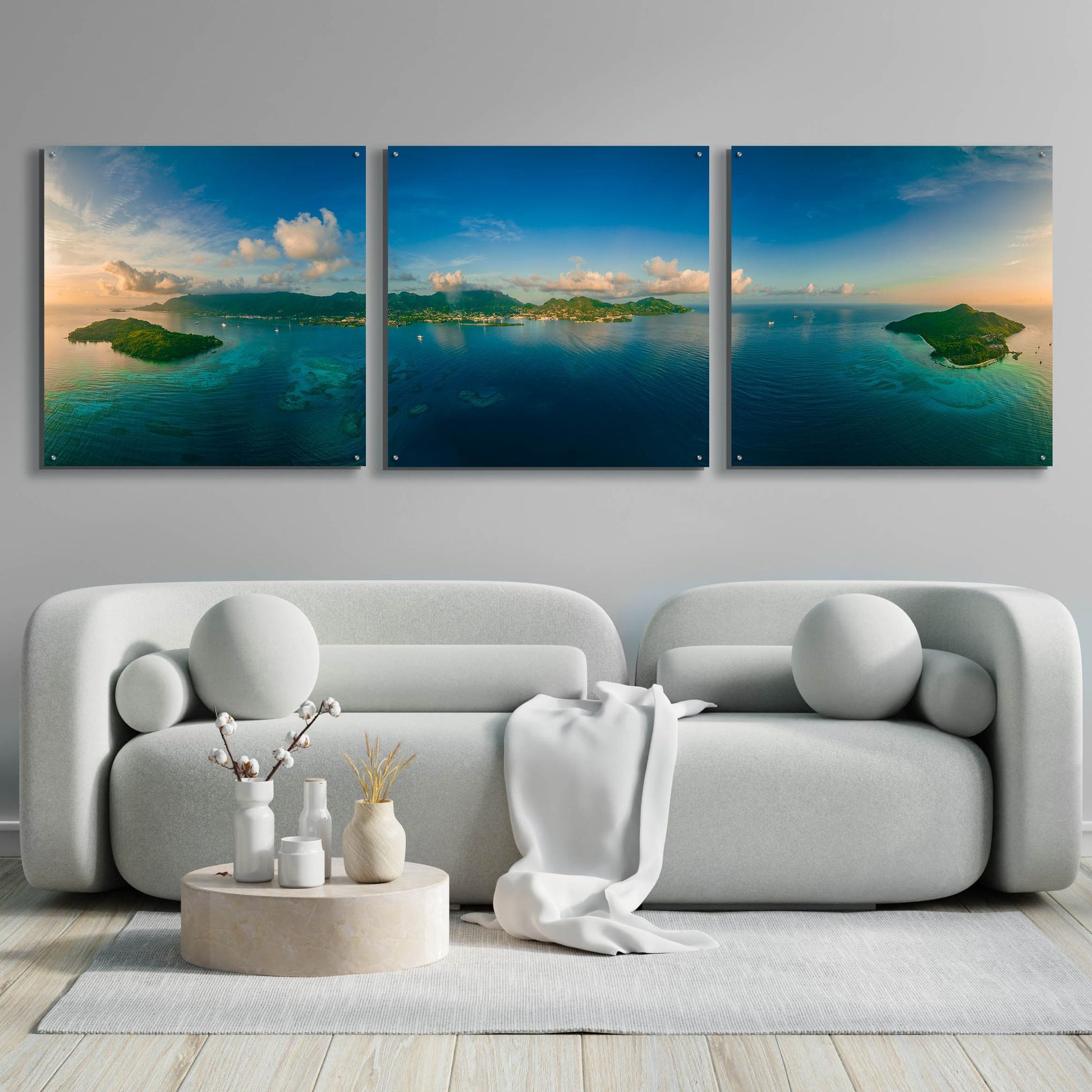 Epic Art 'Seychelles - Peaceful Mahe' by Epic Portfolio, Acrylic Glass Wall Art, 3 Piece Set,108x36