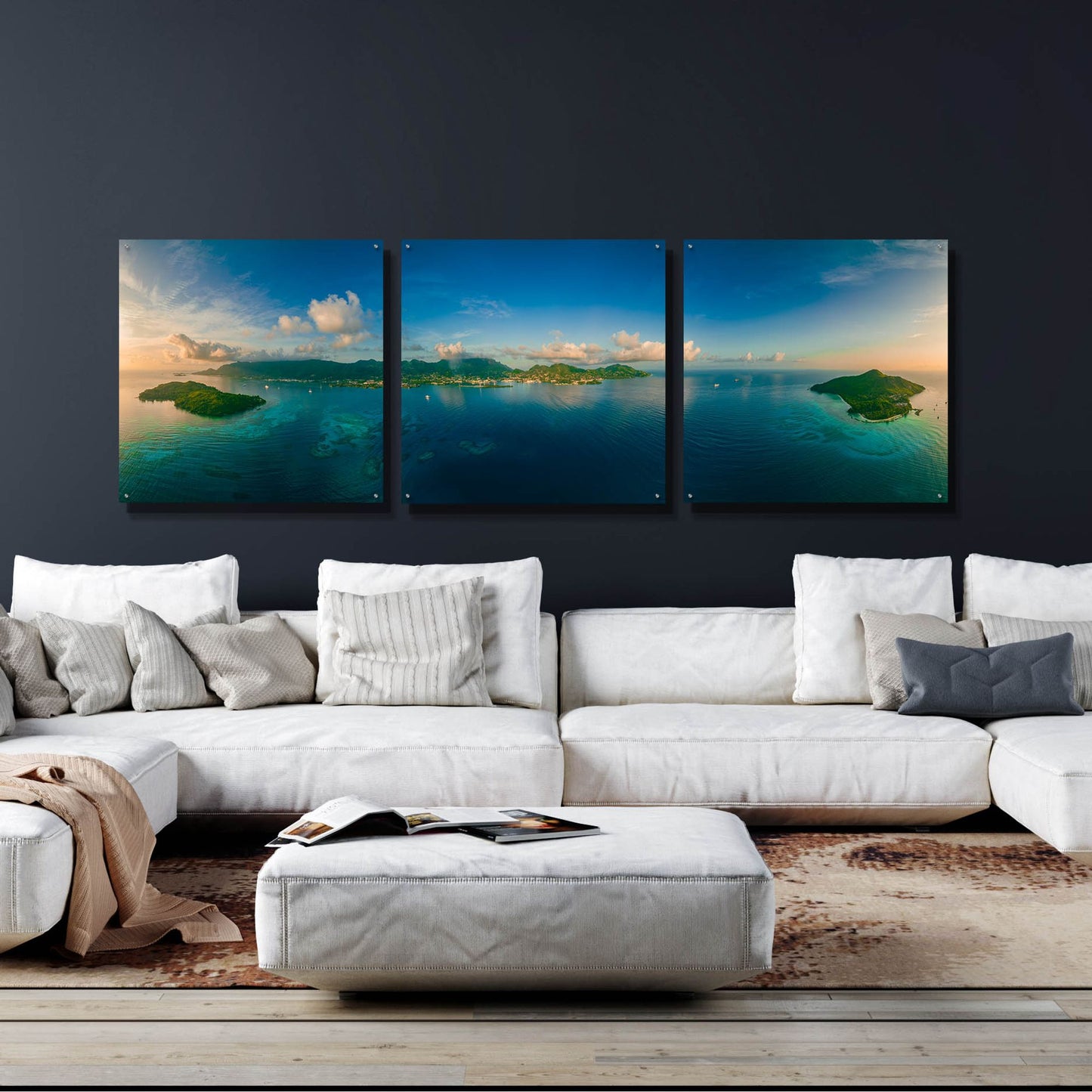 Epic Art 'Seychelles - Peaceful Mahe' by Epic Portfolio, Acrylic Glass Wall Art, 3 Piece Set,108x36