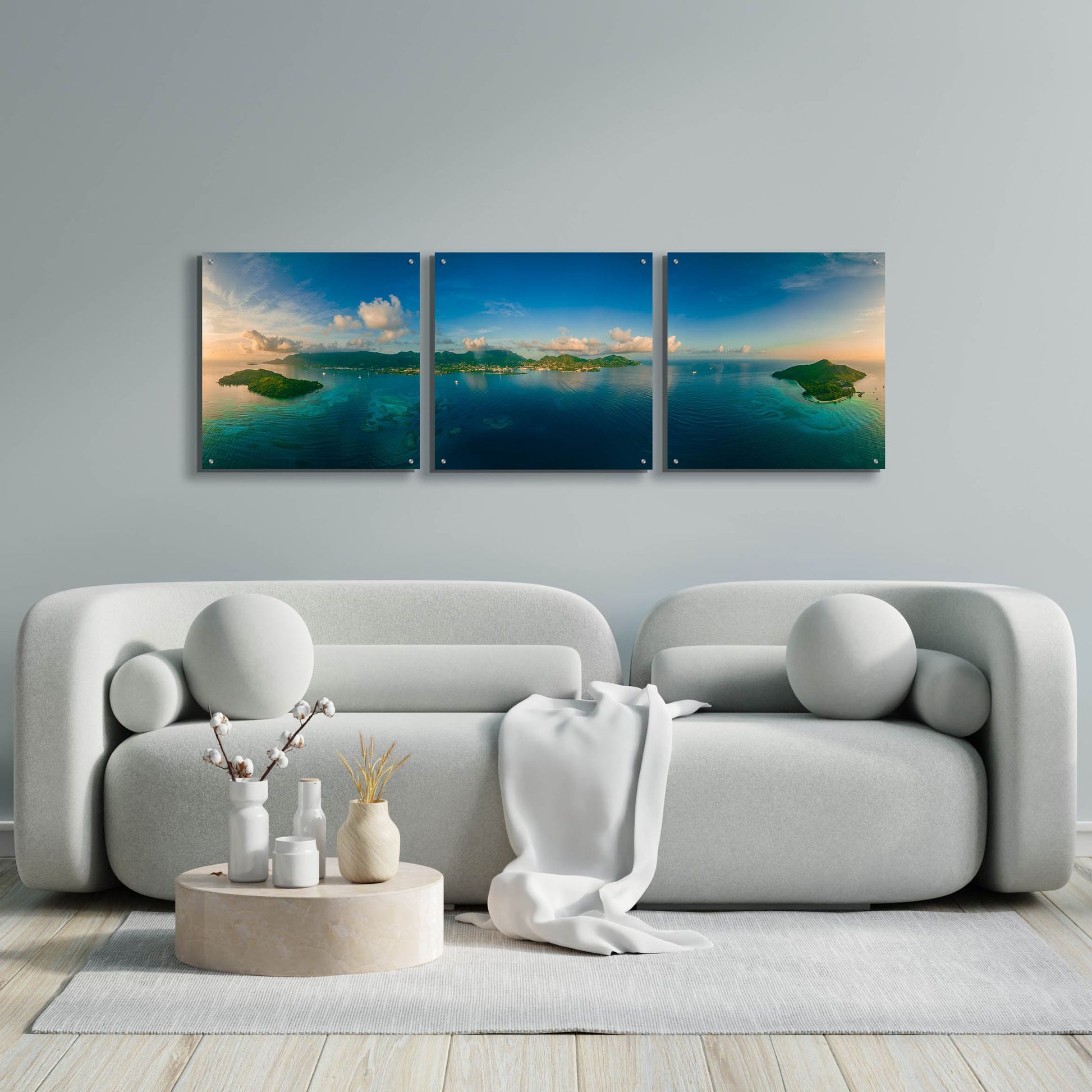 Epic Art 'Seychelles - Peaceful Mahe' by Epic Portfolio, Acrylic Glass Wall Art, 3 Piece Set,72x24