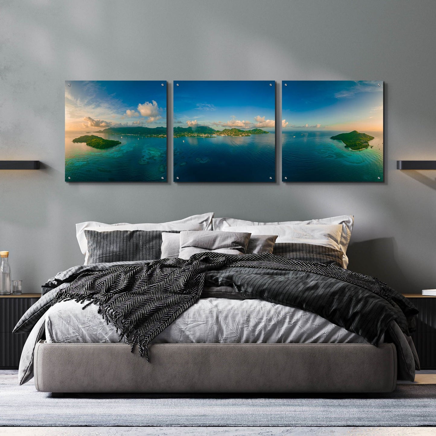 Epic Art 'Seychelles - Peaceful Mahe' by Epic Portfolio, Acrylic Glass Wall Art, 3 Piece Set,72x24