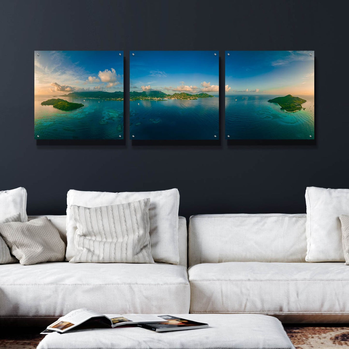 Epic Art 'Seychelles - Peaceful Mahe' by Epic Portfolio, Acrylic Glass Wall Art, 3 Piece Set,72x24