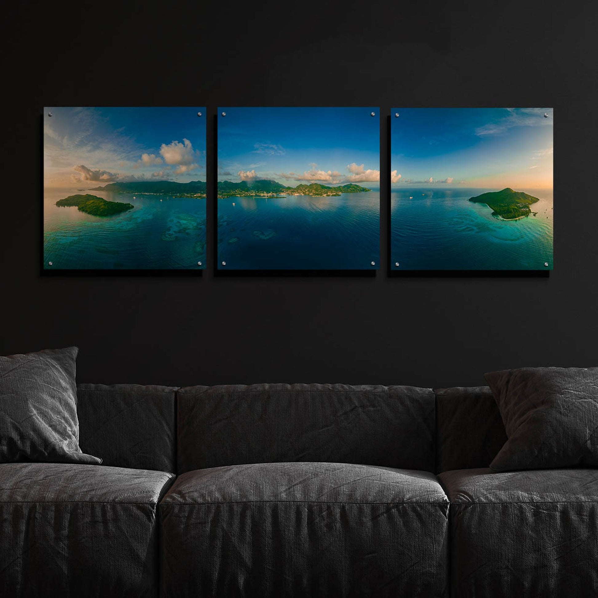 Epic Art 'Seychelles - Peaceful Mahe' by Epic Portfolio, Acrylic Glass Wall Art, 3 Piece Set,72x24