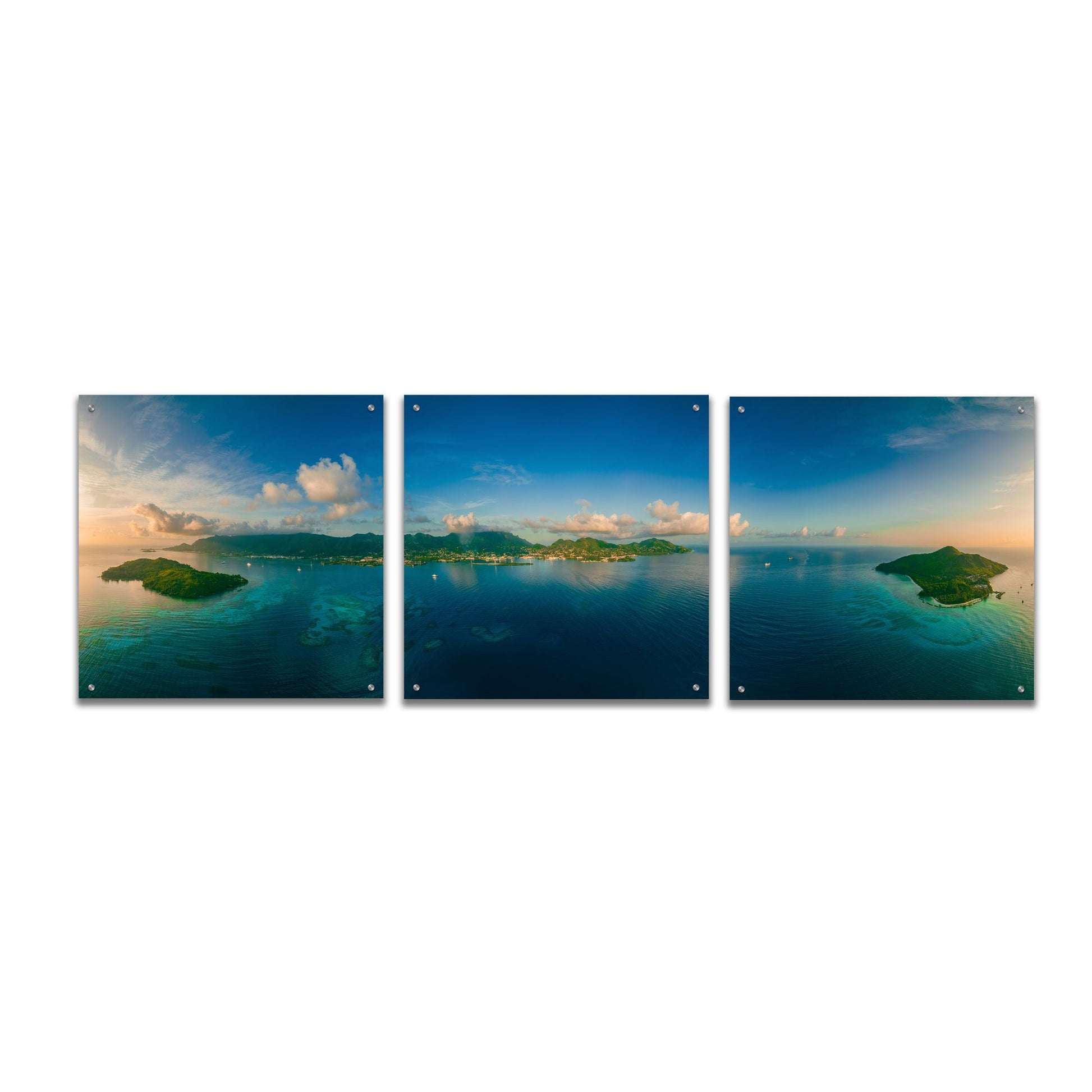 Epic Art 'Seychelles - Peaceful Mahe' by Epic Portfolio, Acrylic Glass Wall Art, 3 Piece Set,72x24