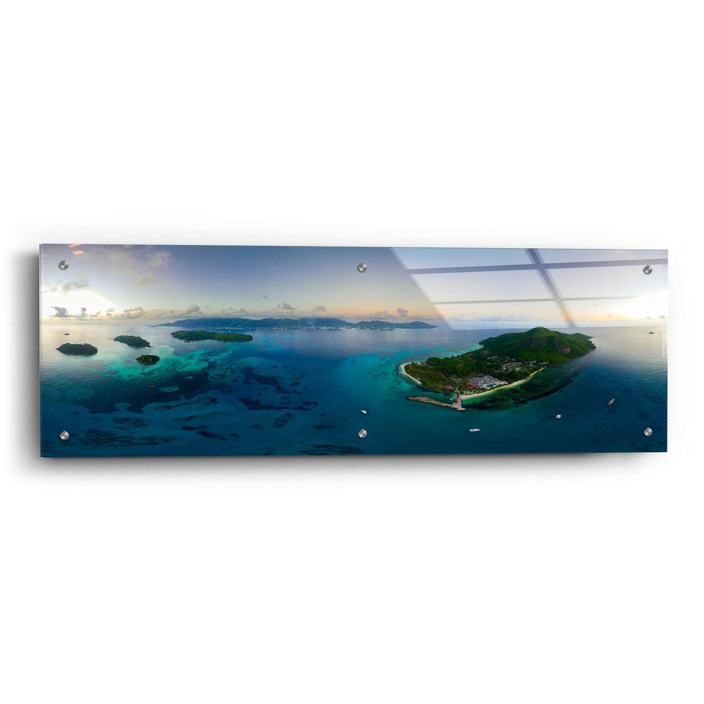 Epic Art 'Seychelles - Mahe from the sky' by Epic Portfolio, Acrylic Glass Wall Art,36x12