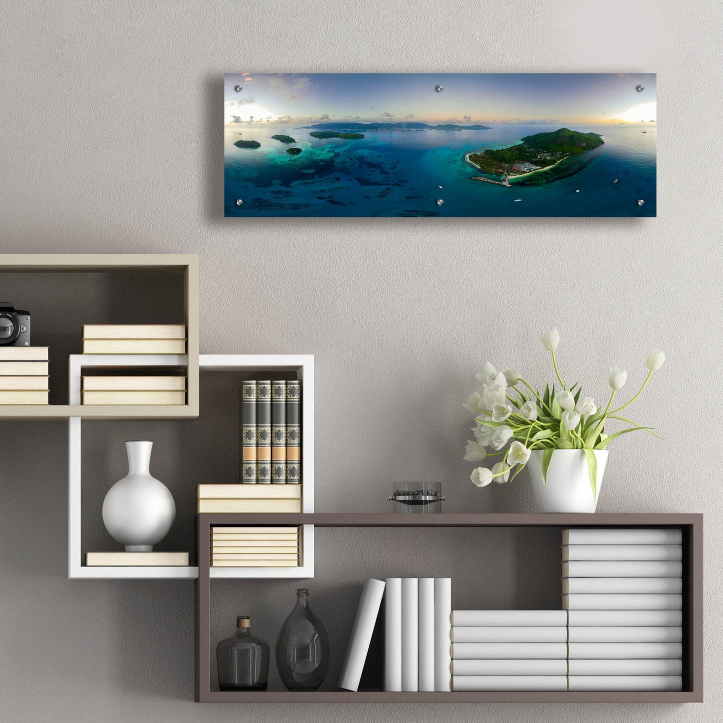 Epic Art 'Seychelles - Mahe from the sky' by Epic Portfolio, Acrylic Glass Wall Art,36x12