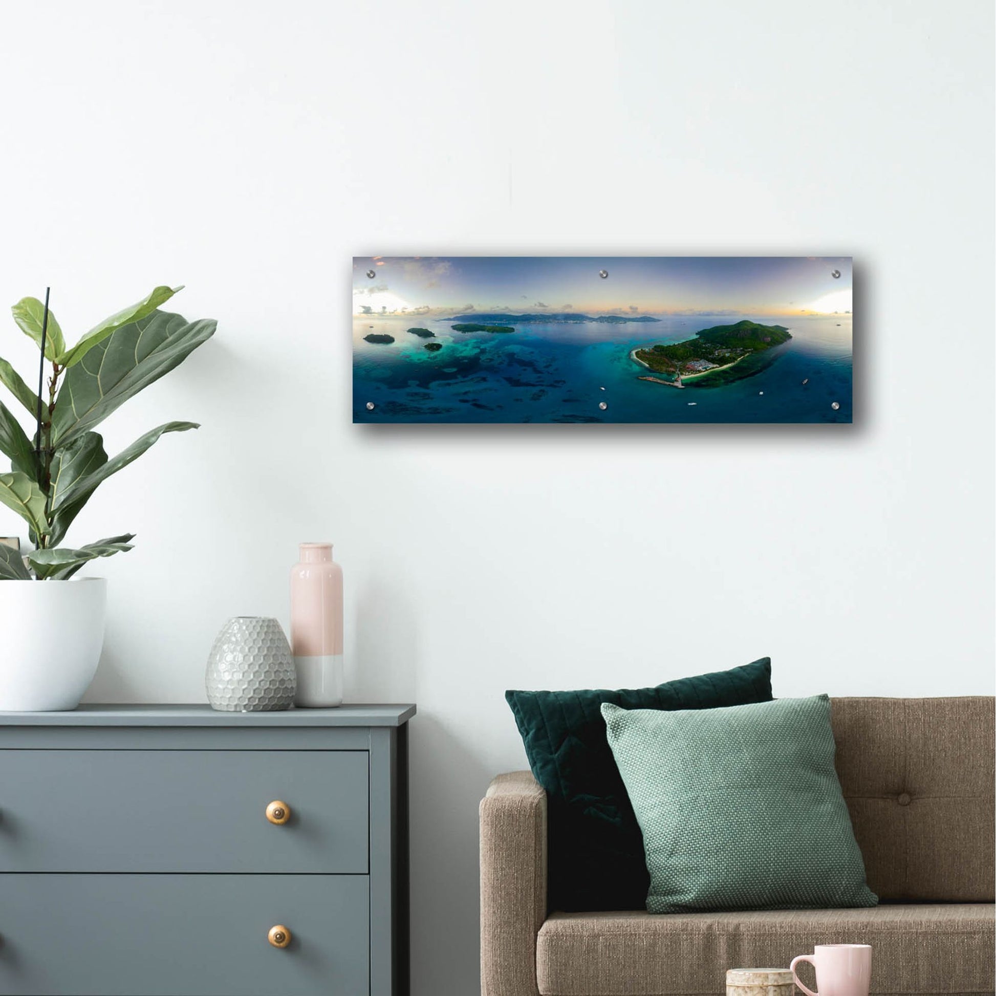 Epic Art 'Seychelles - Mahe from the sky' by Epic Portfolio, Acrylic Glass Wall Art,36x12