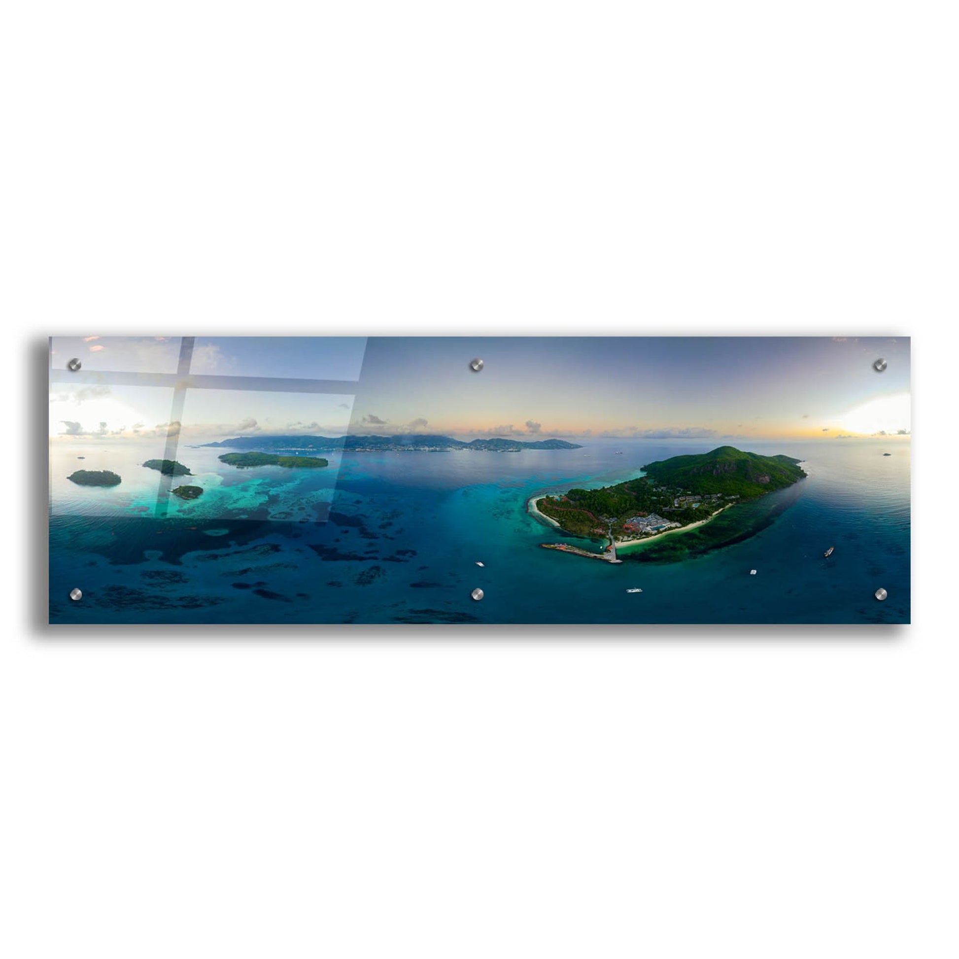 Epic Art 'Seychelles - Mahe from the sky' by Epic Portfolio, Acrylic Glass Wall Art,36x12