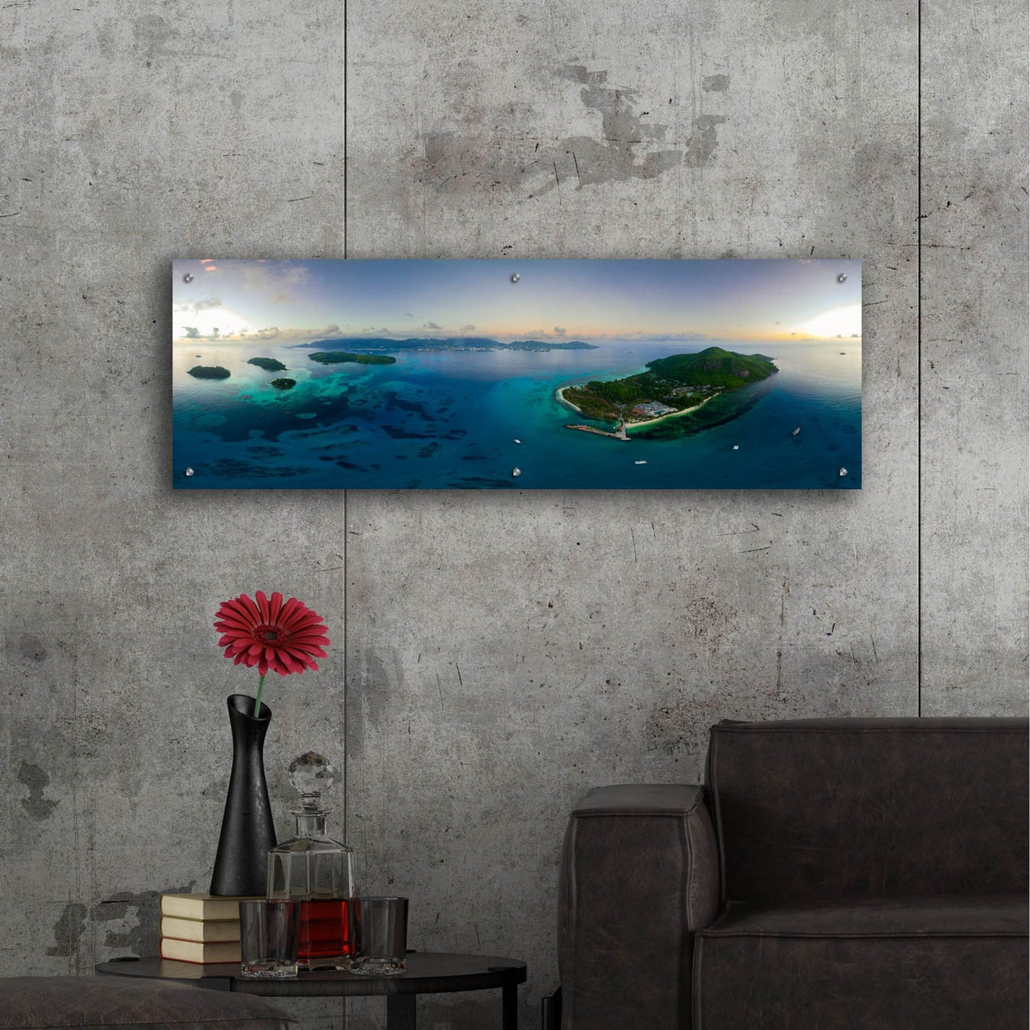 Epic Art 'Seychelles - Mahe from the sky' by Epic Portfolio, Acrylic Glass Wall Art,48x16