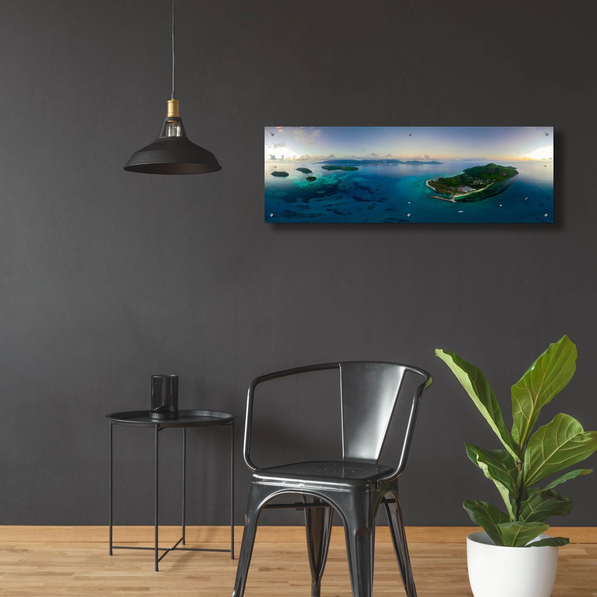 Epic Art 'Seychelles - Mahe from the sky' by Epic Portfolio, Acrylic Glass Wall Art,48x16