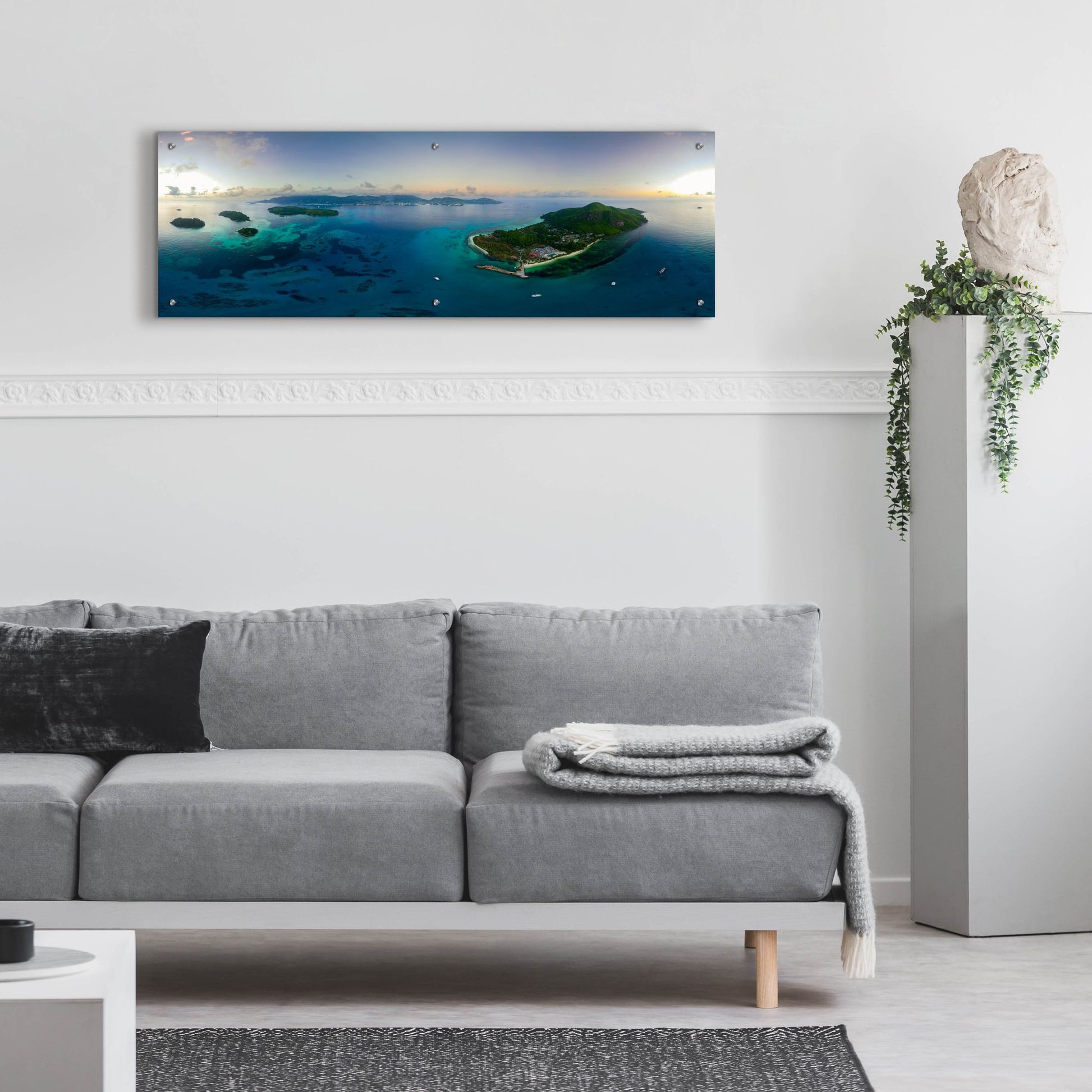 Epic Art 'Seychelles - Mahe from the sky' by Epic Portfolio, Acrylic Glass Wall Art,48x16