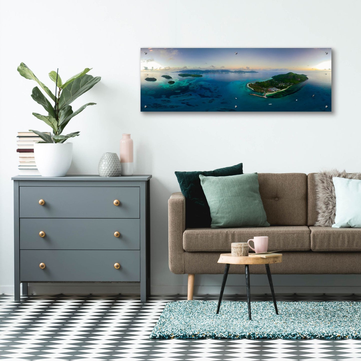 Epic Art 'Seychelles - Mahe from the sky' by Epic Portfolio, Acrylic Glass Wall Art,48x16