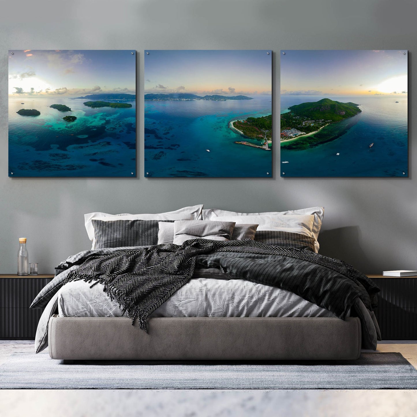 Epic Art 'Seychelles - Mahe from the sky' by Epic Portfolio, Acrylic Glass Wall Art, 3 Piece Set,108x36