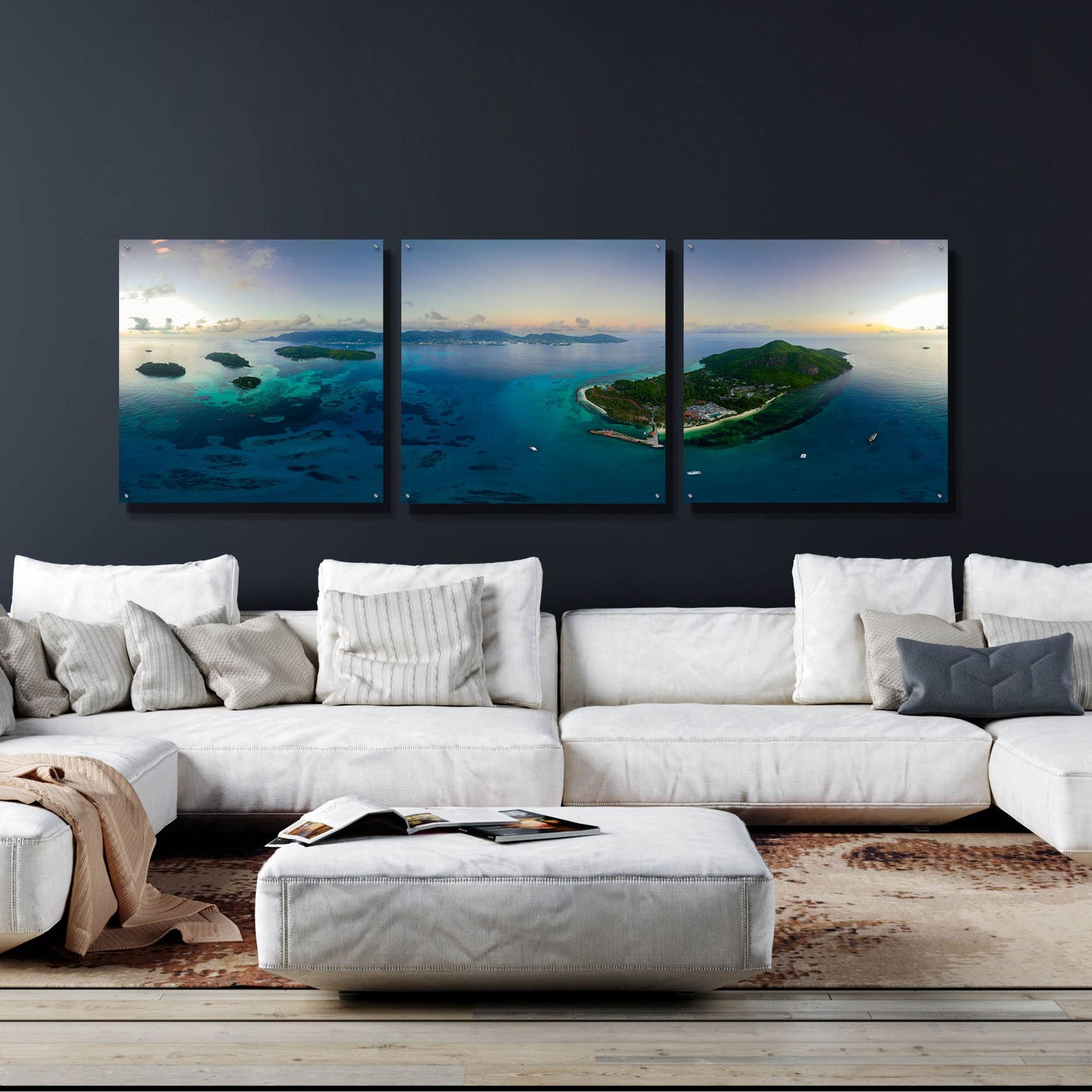 Epic Art 'Seychelles - Mahe from the sky' by Epic Portfolio, Acrylic Glass Wall Art, 3 Piece Set,108x36