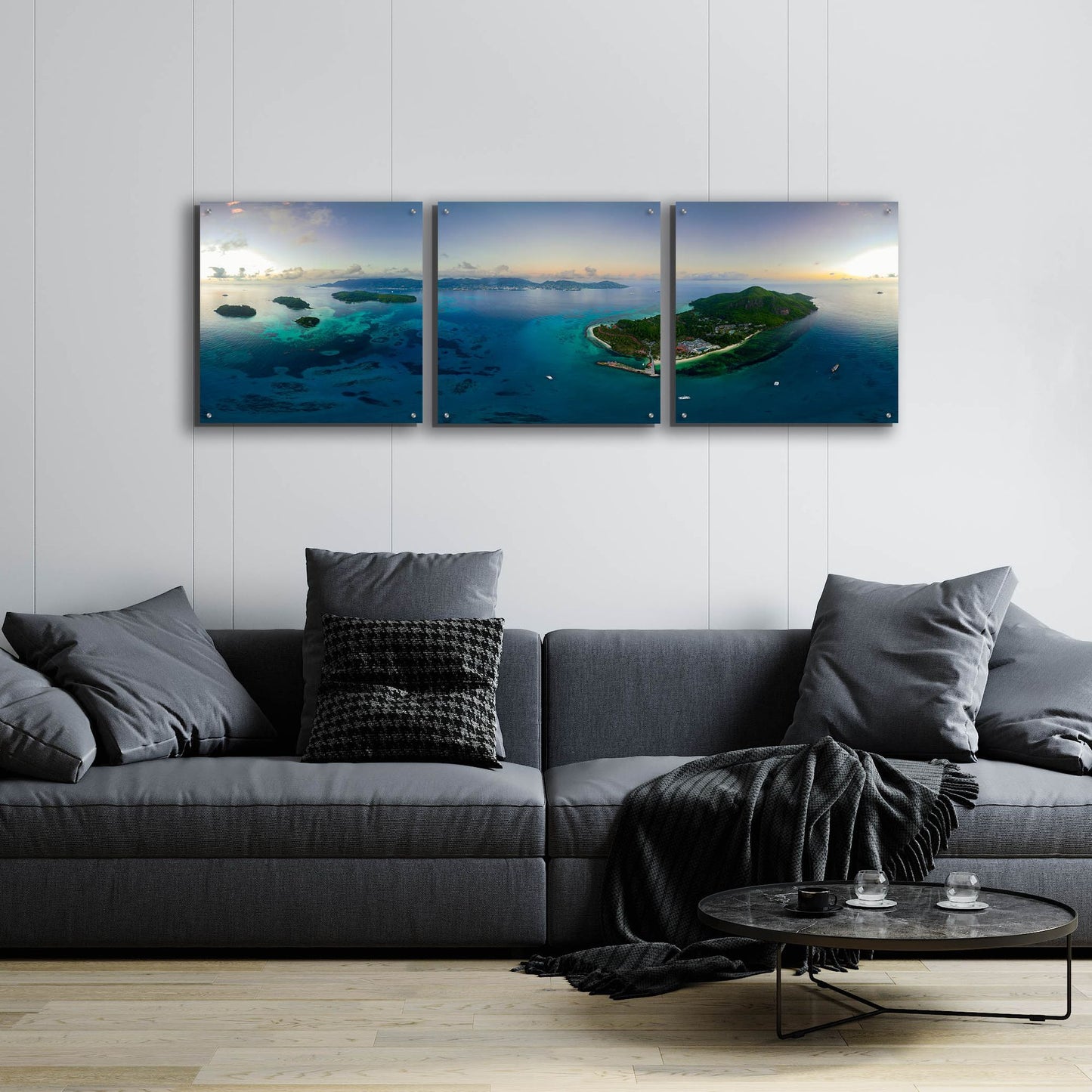 Epic Art 'Seychelles - Mahe from the sky' by Epic Portfolio, Acrylic Glass Wall Art, 3 Piece Set,72x24