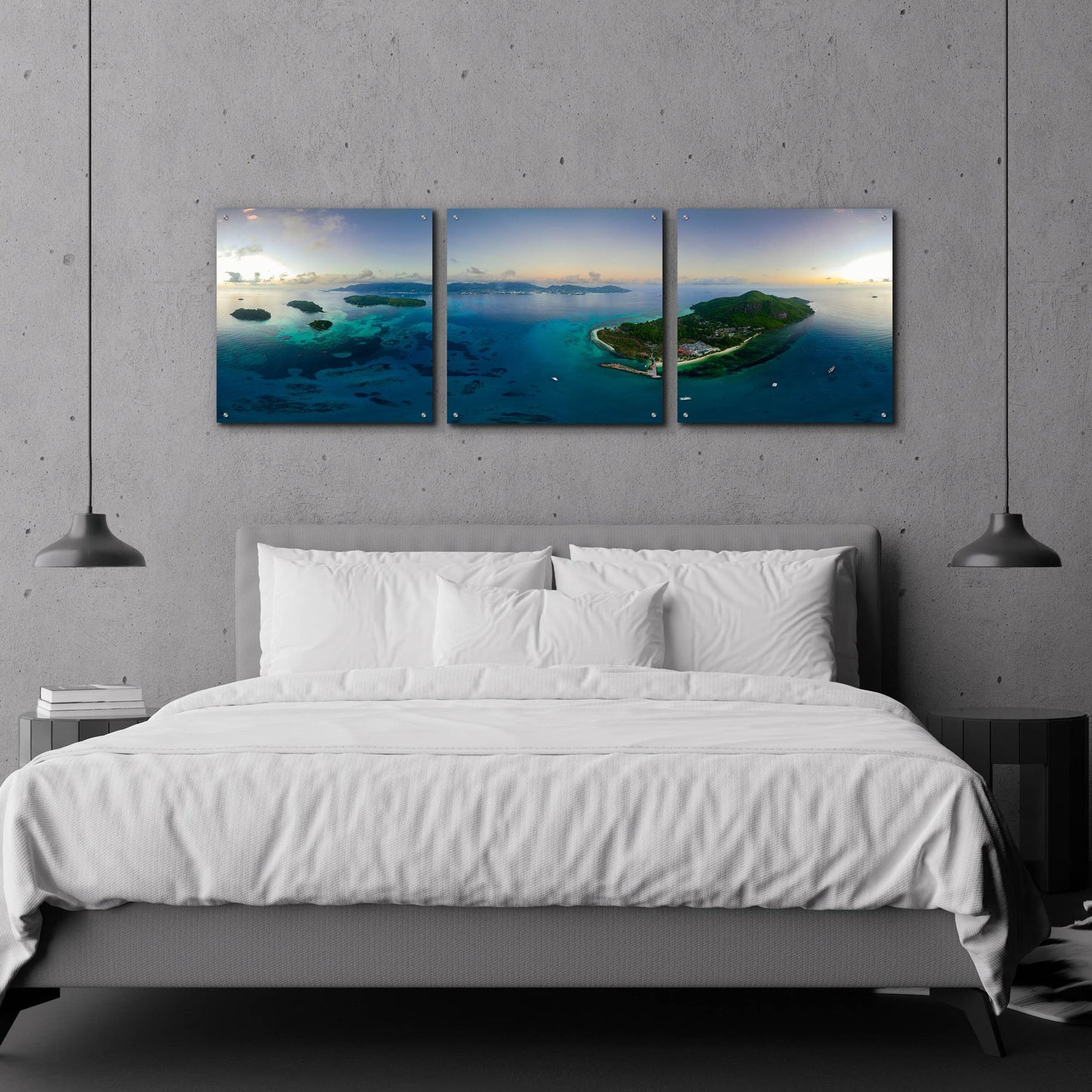 Epic Art 'Seychelles - Mahe from the sky' by Epic Portfolio, Acrylic Glass Wall Art, 3 Piece Set,72x24